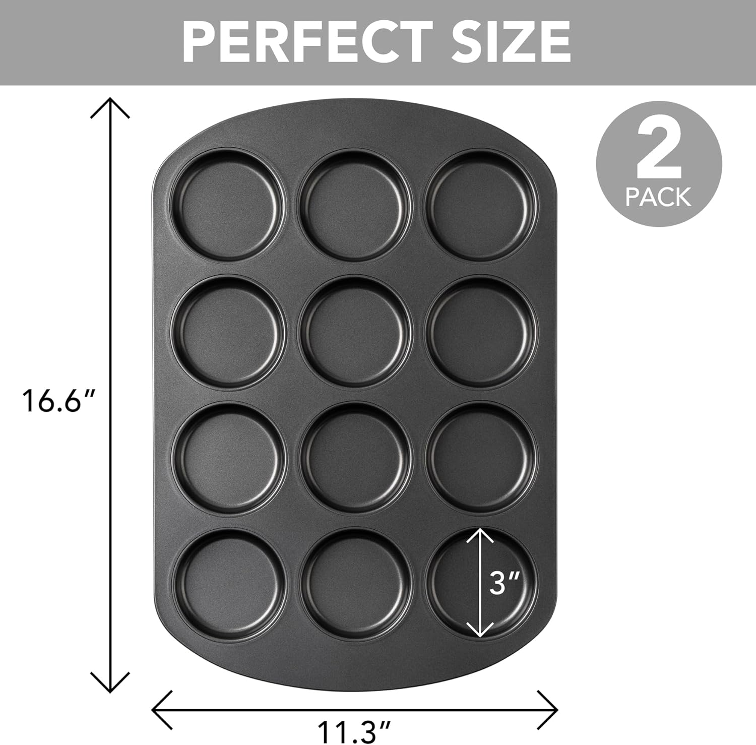 Tiawudi Muffin Top Pan, 12 Cavity Cupcake Pan, 3 Inch Nonstick Bakeware for Eggs, Cornbread, Cookies, Whoopie Pies and Yorkshire Pudding, Set of 2 image number 5