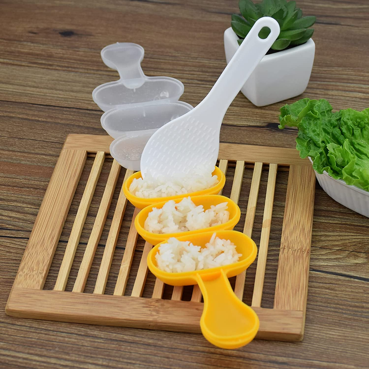Rice Ball Mold,Rice Ball Shaker, Ball Shaped Kitchen Tools DIY Lunch, Maker Mould Food Decor for Kids, Mold with a Mini Rice Scoop（Yellow）&hellip; image number 3