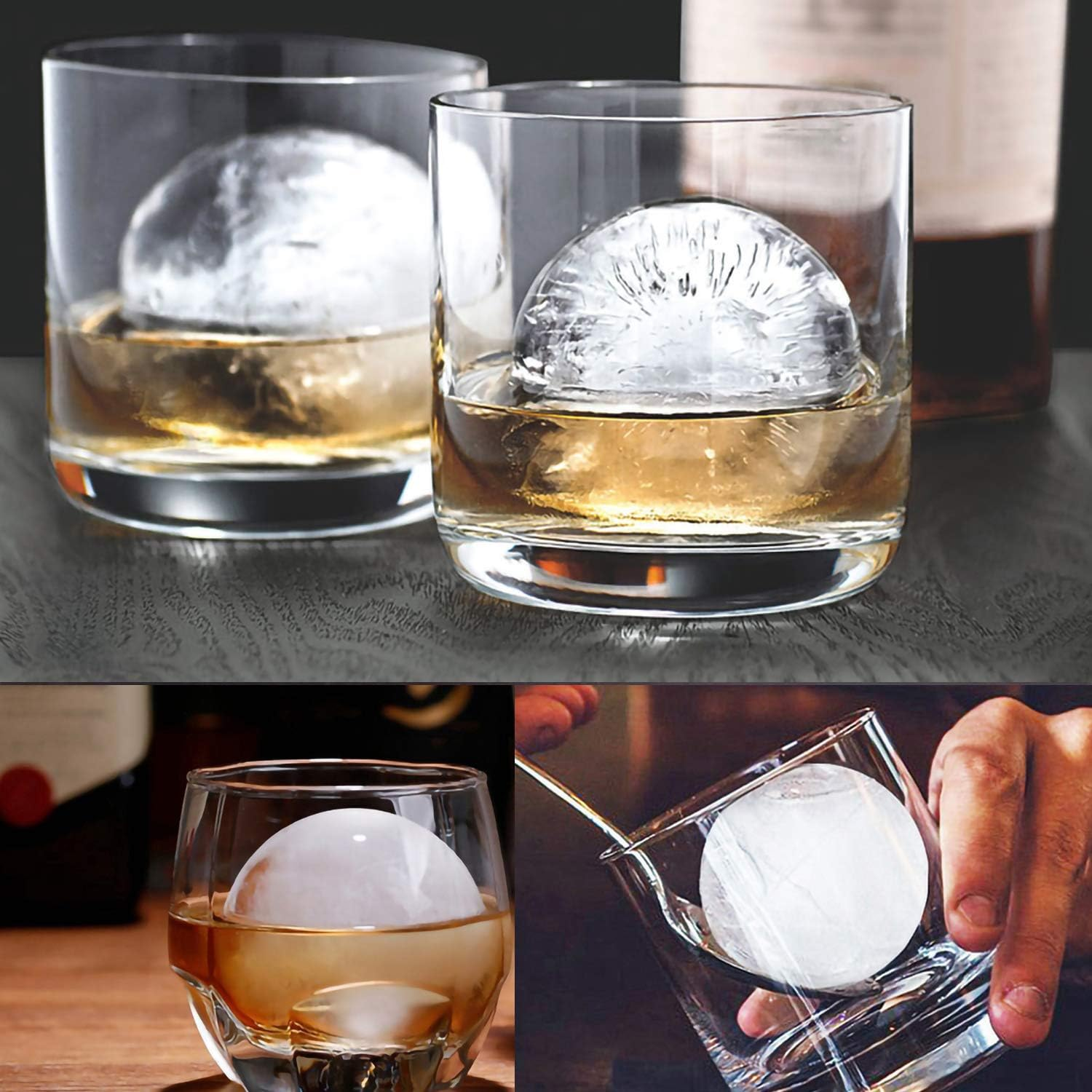 Helpcook round Ice Ball Molds - Silicone Sphere Ice Molds with Built-In Funnel-Makes 2.5 Inch Large Ice Balls for Whiskey & Cocktails (2/4/6 Pack) 4 Pack Black image number 6
