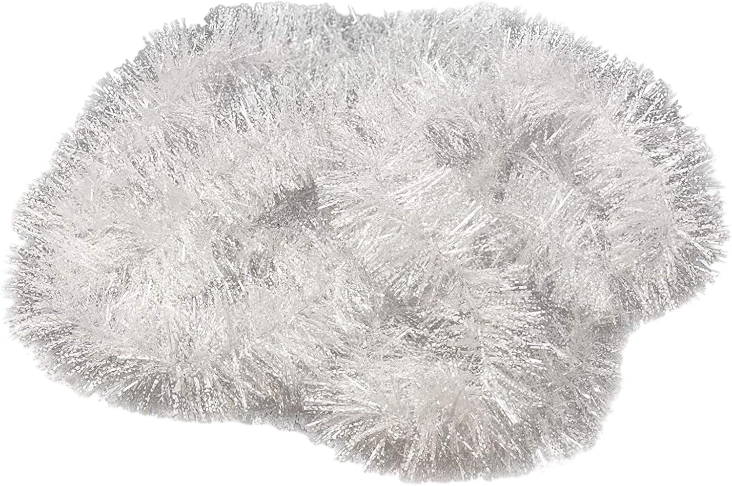 TENOL Glitter Tinsel Wire Christmas Ribbon Christmas White Tinsel Artificial Christmas Garland for Xmas Mantle Events Party Outdoor image number 4