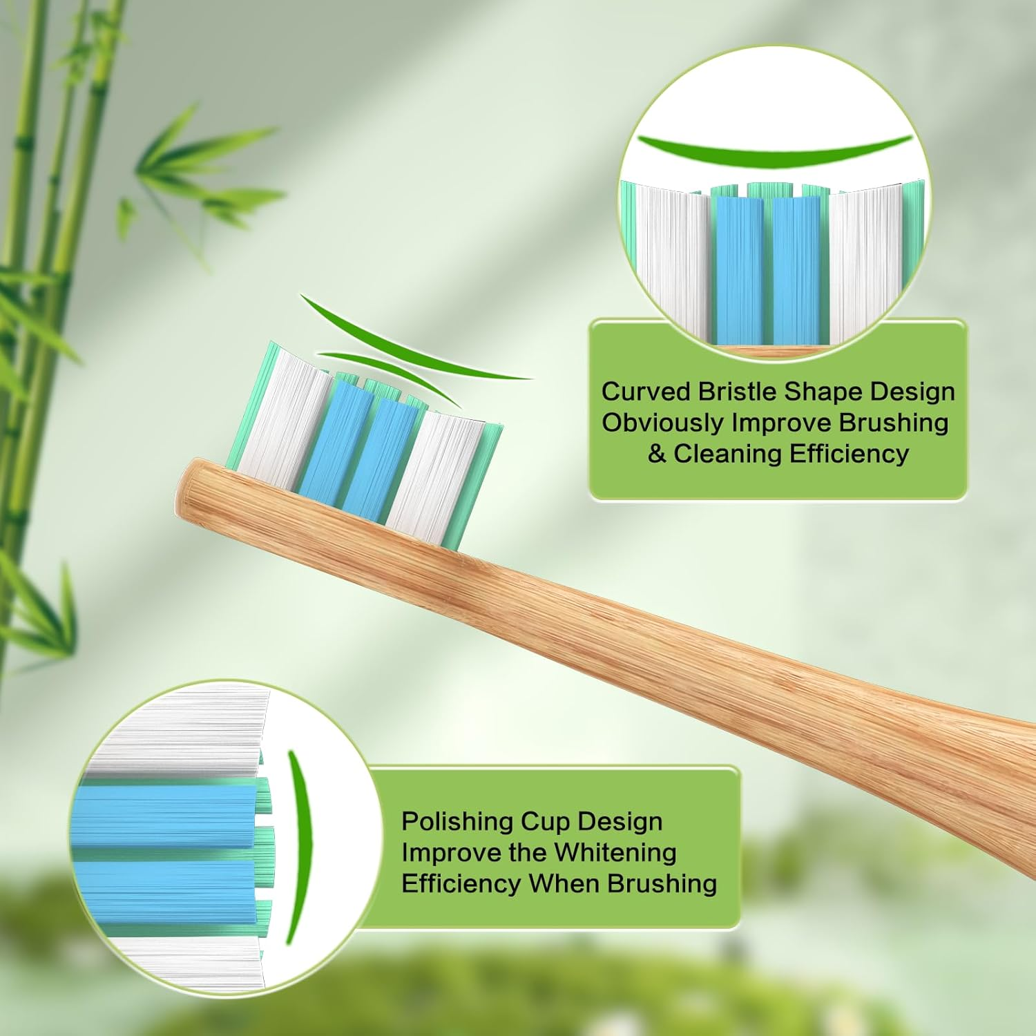 10 Pack Bamboo Replacement Electric Toothbrush Heads Compatible with Philips Sonicare Snap-On Electric Toothbrush, Eco-Friendly Toothbrush Refills Fit for Sonicare Handle (Bamboo, M)