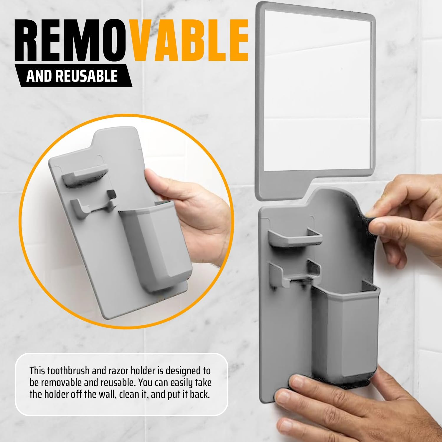 Fog Beating Shower Mirror with Built-In Razor Hook | Powerful Suction, Guaranteed Fog-Free | Unbreakable | Ideal for Travellers, plus a No Slip Silicone Toiletry Holder - Ingenious Bathroom Companion image number 6