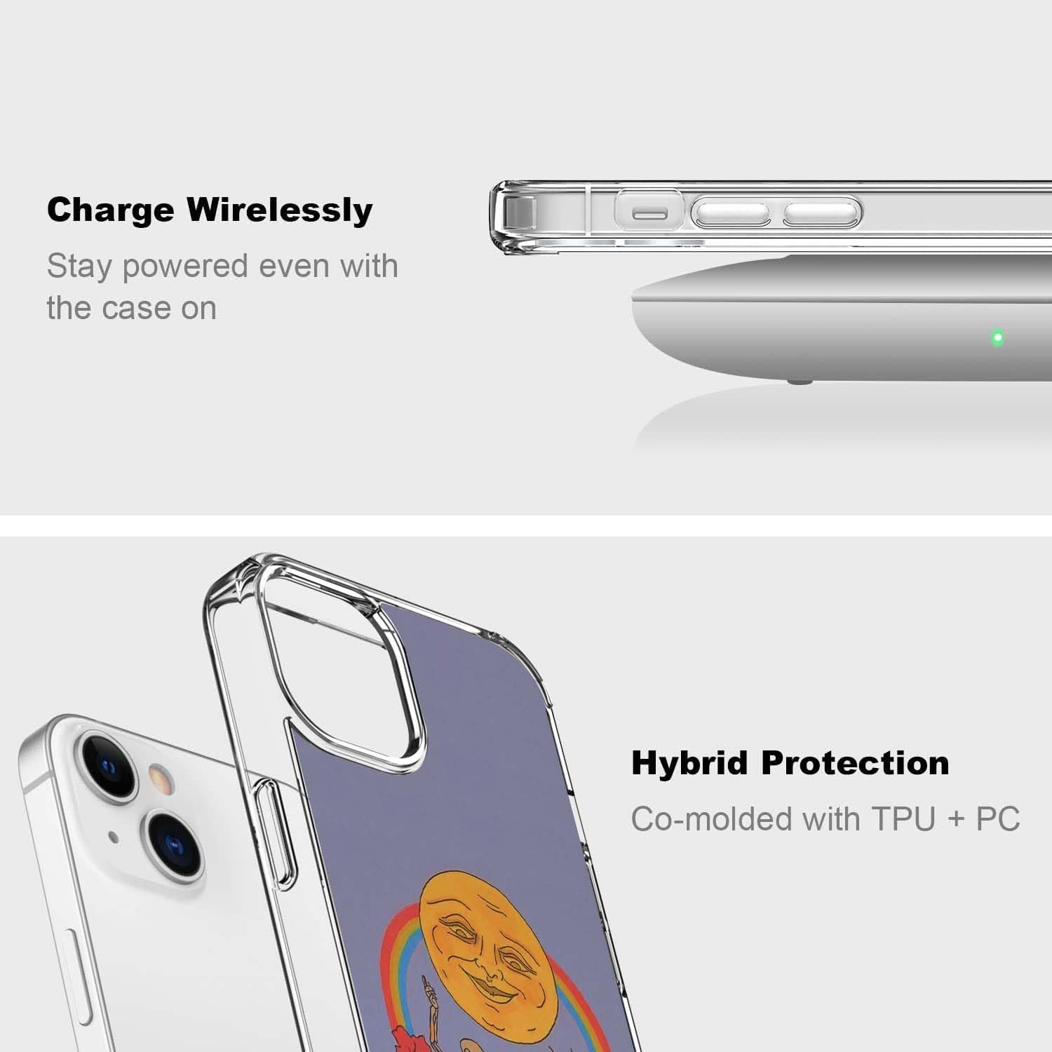 Hippie Sun Skeleton Cat Flowers Case Compatible with Iphone 13, Vintage Hippie Vibe Case for Iphone 13, Trendy TPU Phone Case Cover image number 1