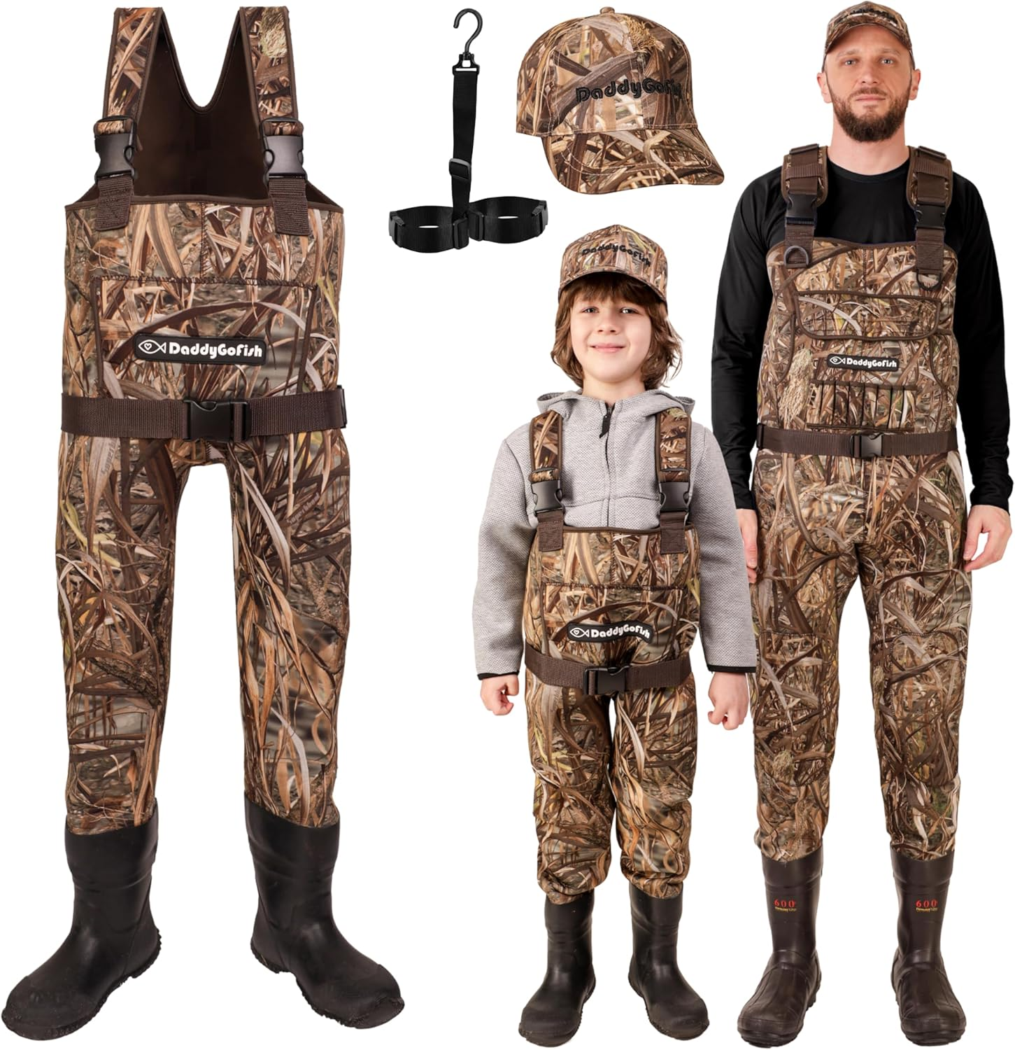 Daddygofish Neoprene Chest Waders for Kids and Adults, Bootfoot, Fishing & Hunting with a Camouflage Caps, and a Wader Hanger image number 6