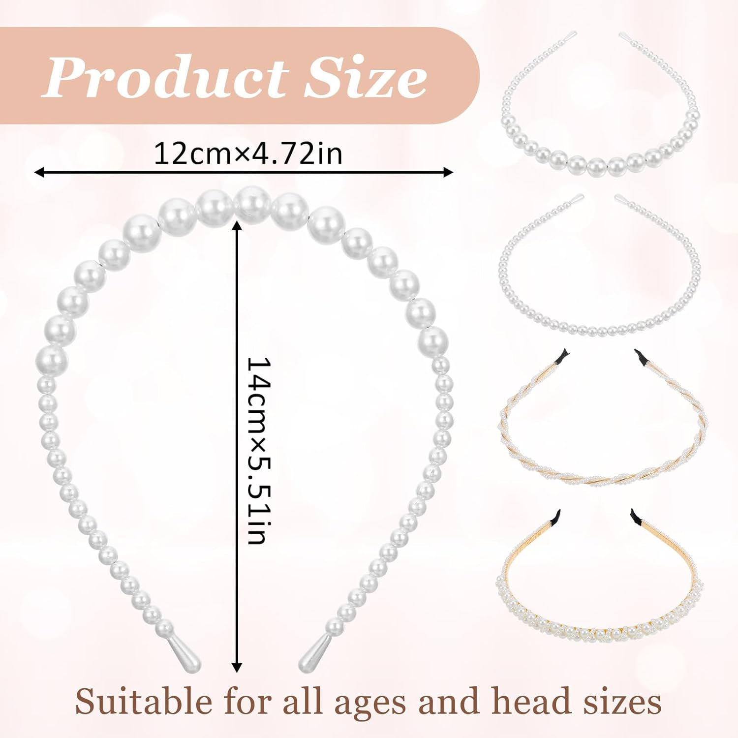 4 Pack Pearl Headband White Gold Girl Pearl Headbands Metal Thin Head Band, Artificial Pearls Headpiece Hair Accessories for Women Girls, Bridal Wedding Party Hair Hoop image number 5