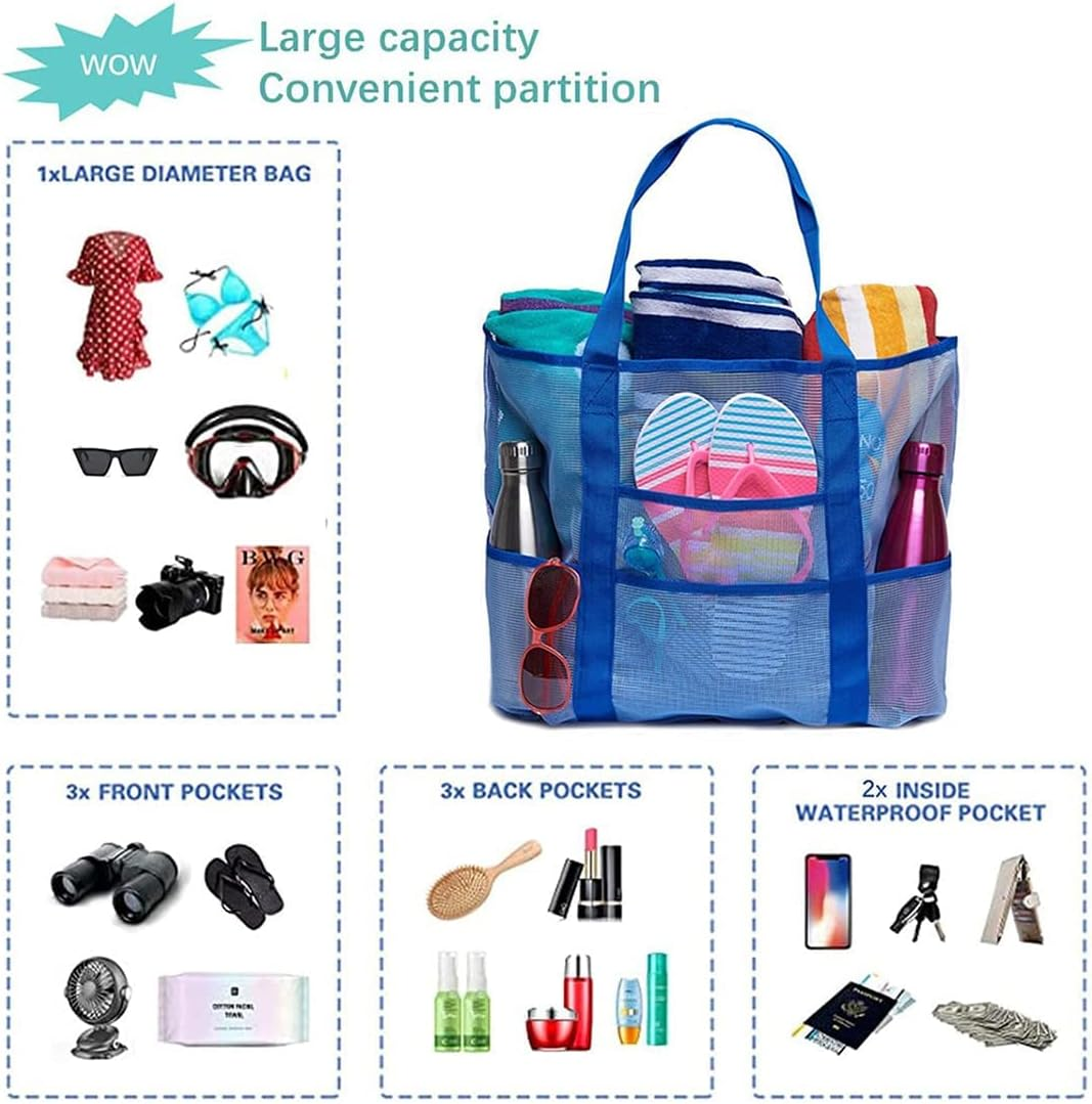 Tuxiaobu Mesh Beach Tote Bag, with Insulated Cooler Compartment and Adjustable Shoulder Strap, Extra Large Pool Picnic Cooler Bag with Zipper Closure, Top Beach Handbag for Unisex - Green image number 5