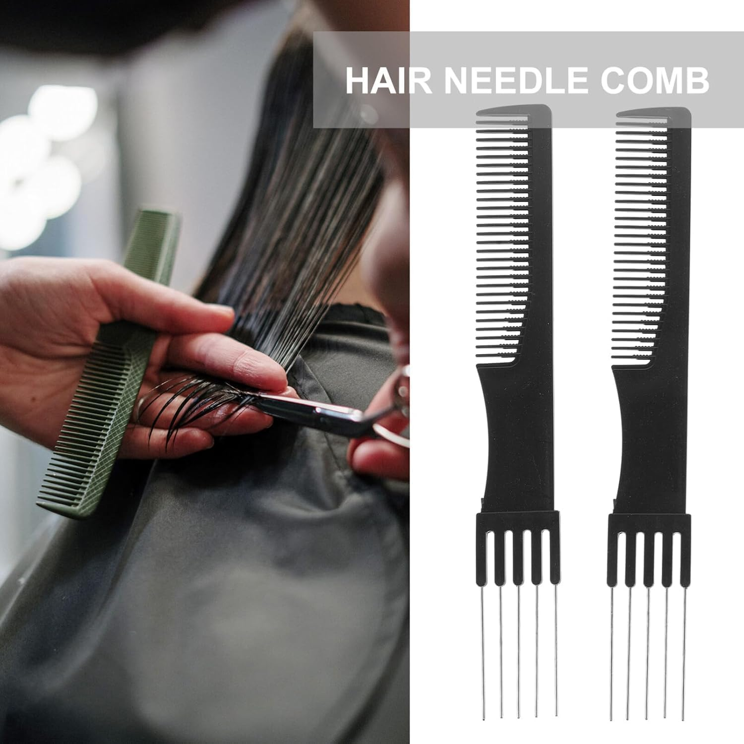 Black Carbon Lift Teasing Combs with Metal Prong,4Pcs Hair Styling Comb Lift Teasing Comb Salon Teasing Back Combs with Stainless Steel Lift,Carbon Lift Teasing Combs with Metal Prong image number 5