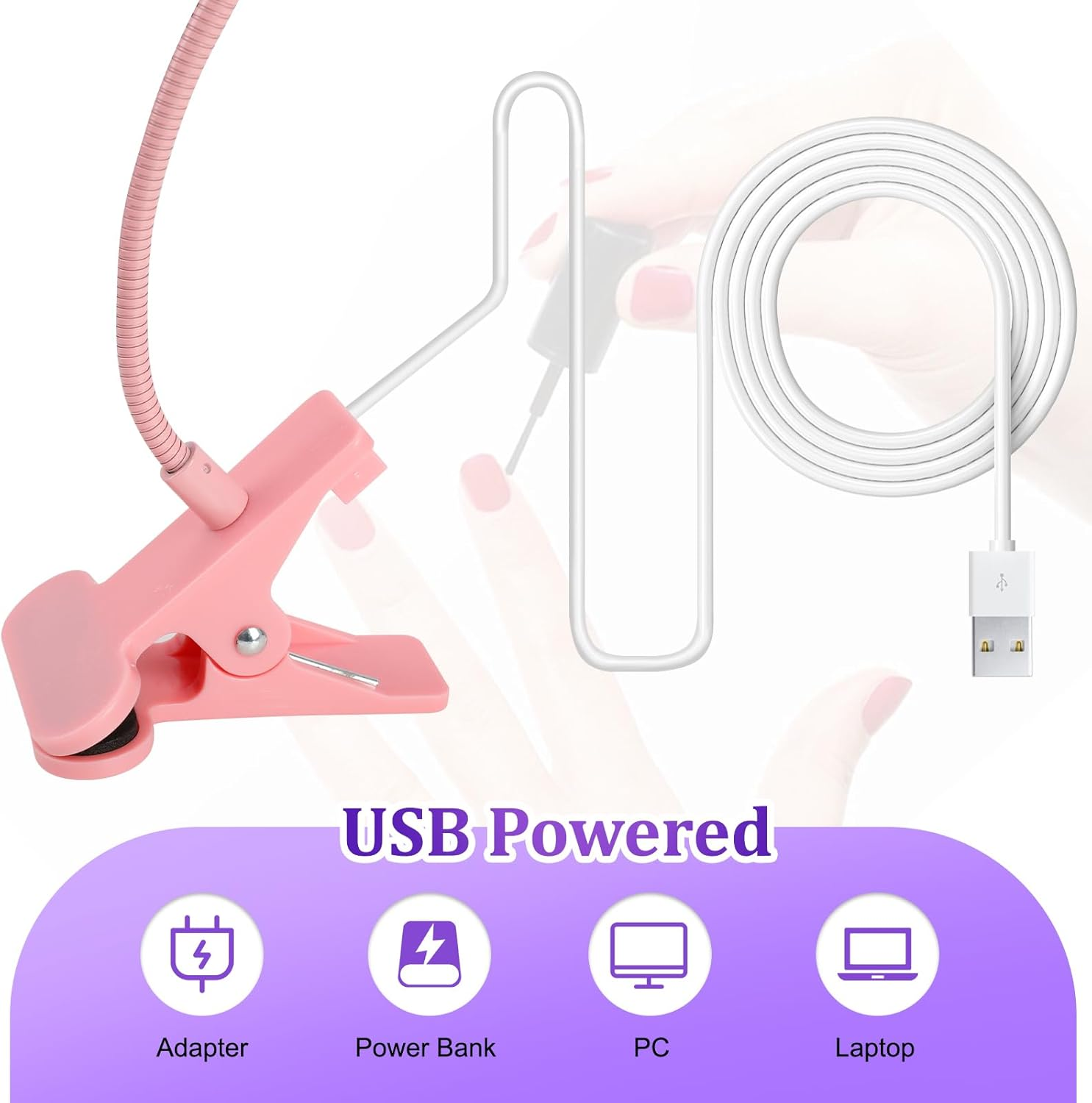 Aiqinu UV Lamp Nails, LED Lamp for Gel Nails, 3W Rotatable Nail Lamp with USB and Safety Clip, for Gel Nail Polish, Salon, DIY (Pink) image number 1