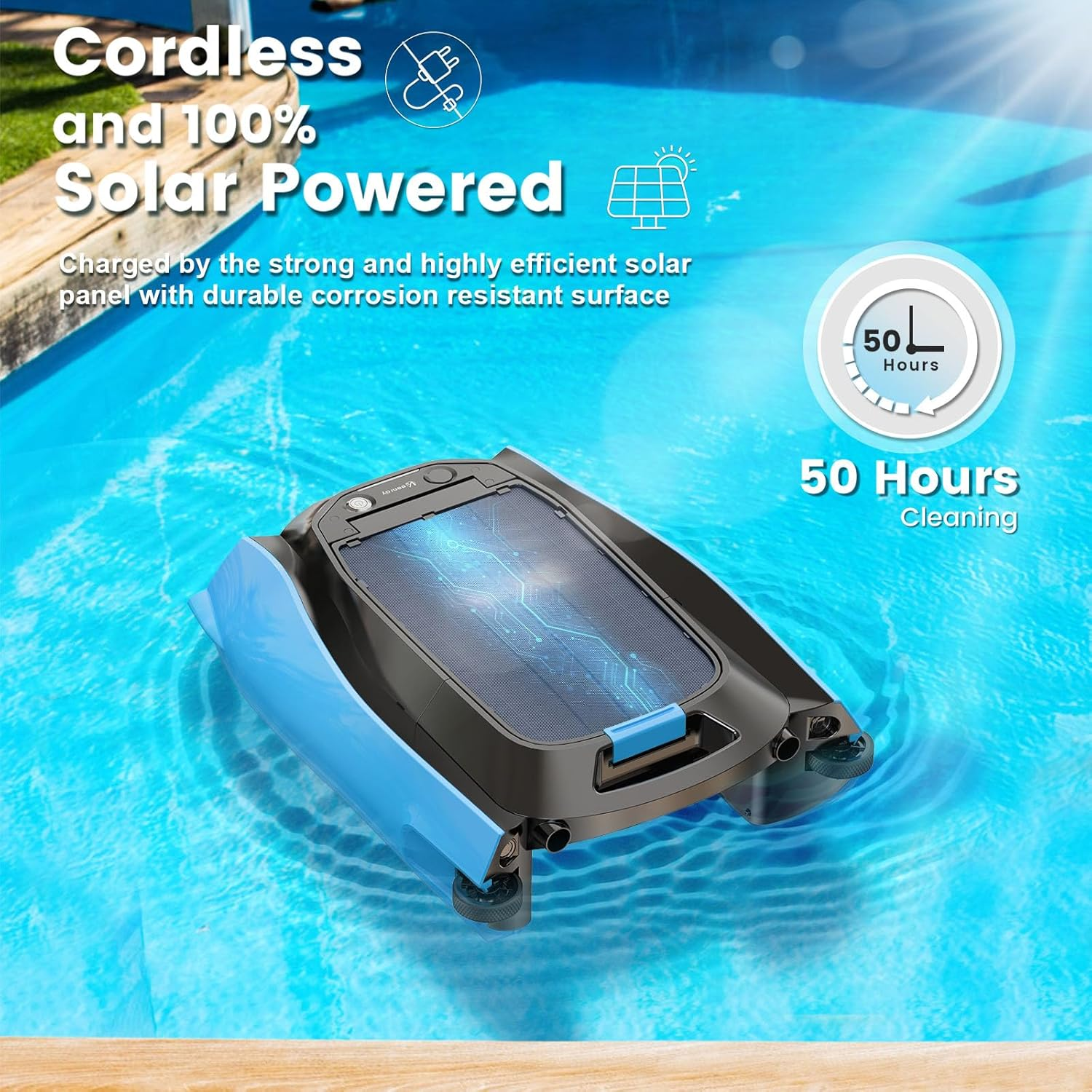 Keenray Solar Pool Skimmer Robot Surface Cleaner, Automatic Cordless Robotic Pool Skimmer with up to 50 Hours Continuous Cleaning Robotic Pool Cleaner with Remote Control for Swimming Pool (Blue) image number 4