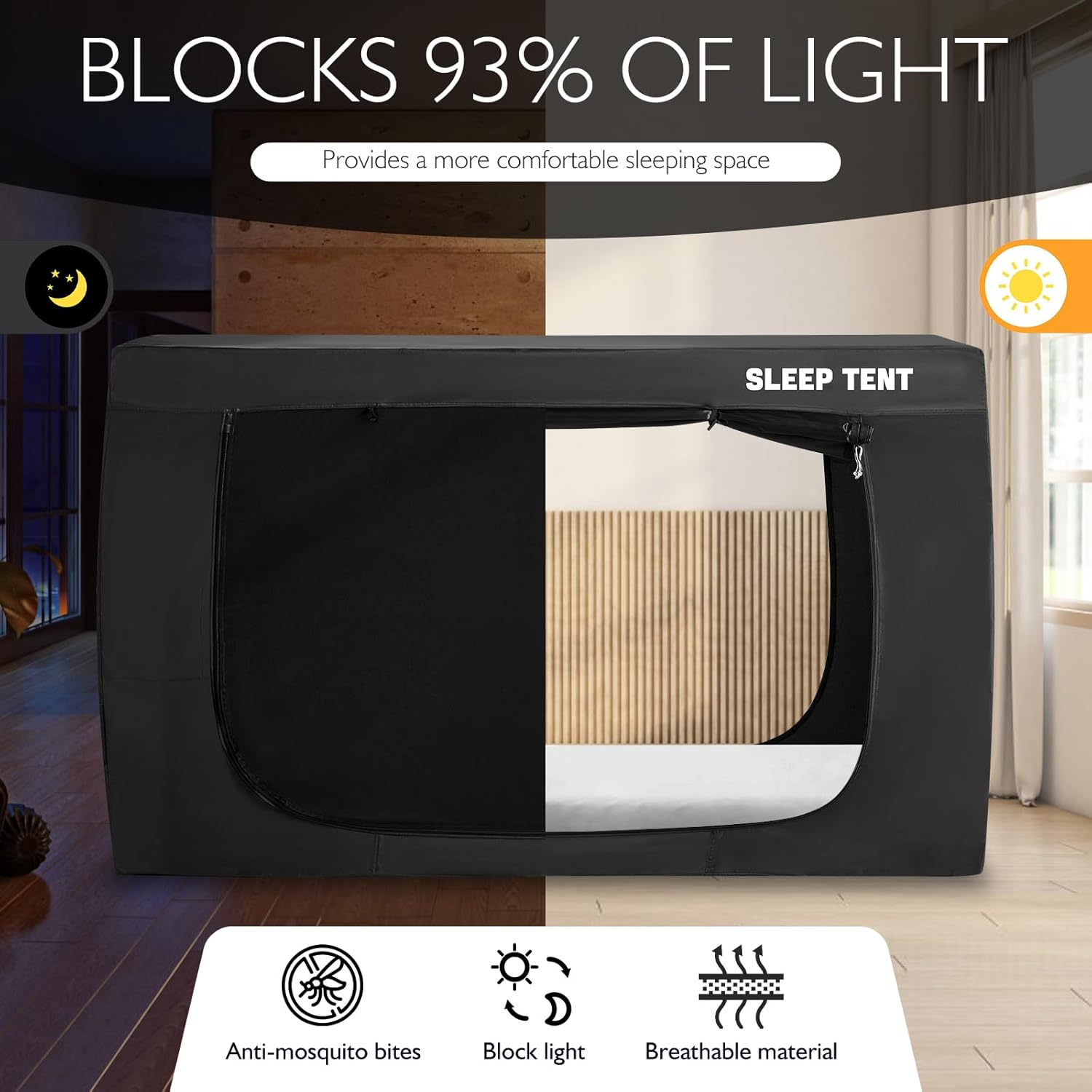 YAVIL Queen Bed Canopy Tent - Portable Dream Tent Indoor Sleeping 70% Blackout image number 3