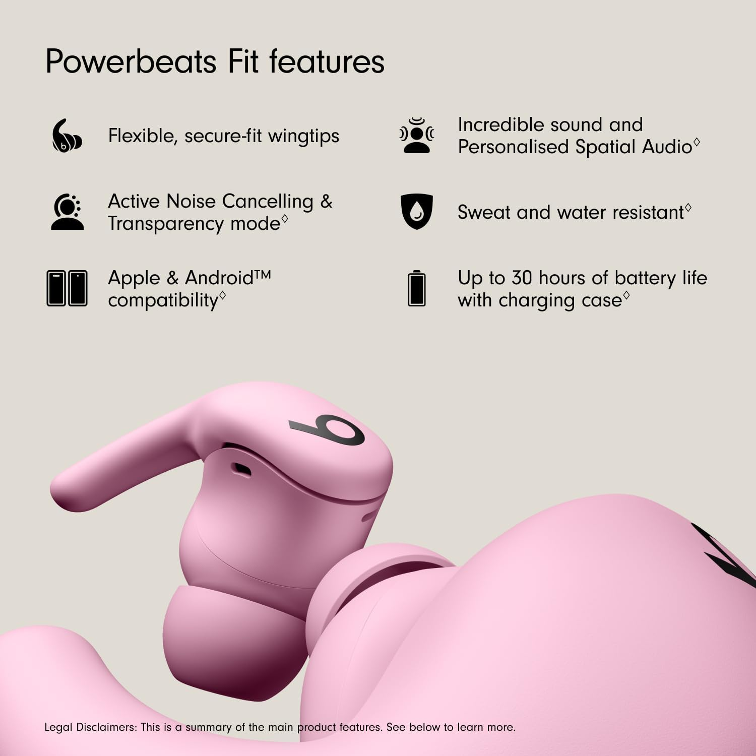 Beats - Powerbeats Fit - Wireless Noise-Cancelling Workout Earbuds with Ultimate Secure Fit, IPX4, up to 30H of Battery Life with Charging Case, Compatible with Apple & Android - Power Pink image number 6
