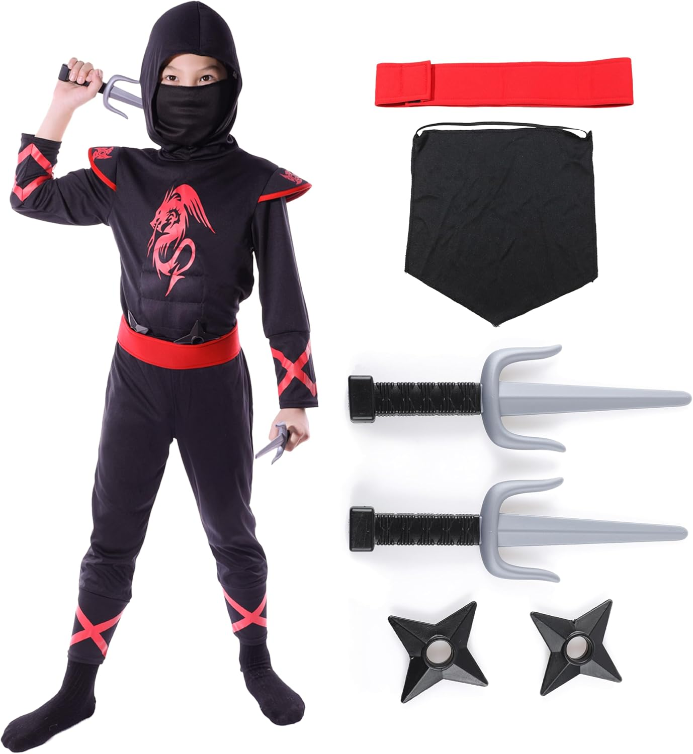 Sincere Party Kids Ninja Costume,Ninja Dress up Role Play Outfit with Accessories image number 2