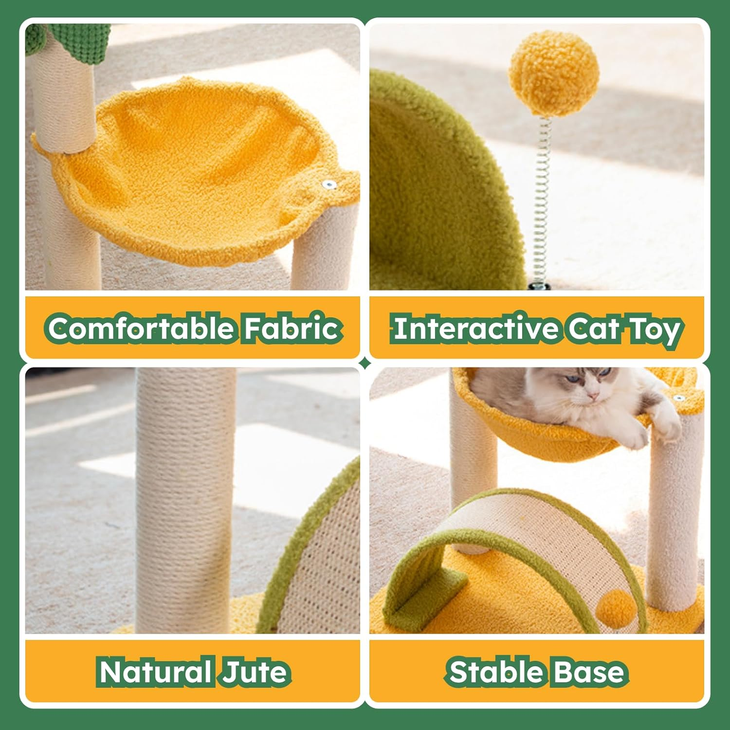 Beach-Themed Cat Tree - Palm Tree Cat Tower with Hammock Bed, Sisal Scratching Post, Arch Bridge, Fun Activity Tower for Kittens and Small Cats, 65Cm Tall image number 1