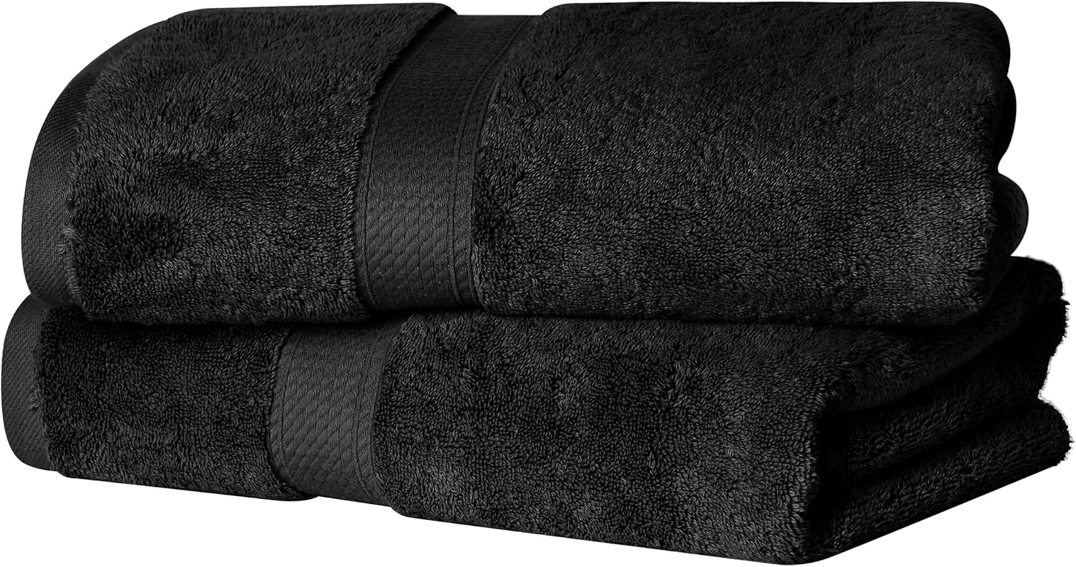 Superior 900 GSM Luxury Bathroom Towels, Made of 100% Premium Long-Staple Combed Cotton, Set of 2 Hotel & Spa Quality Bath Towels - Black, 30" X 55" Each