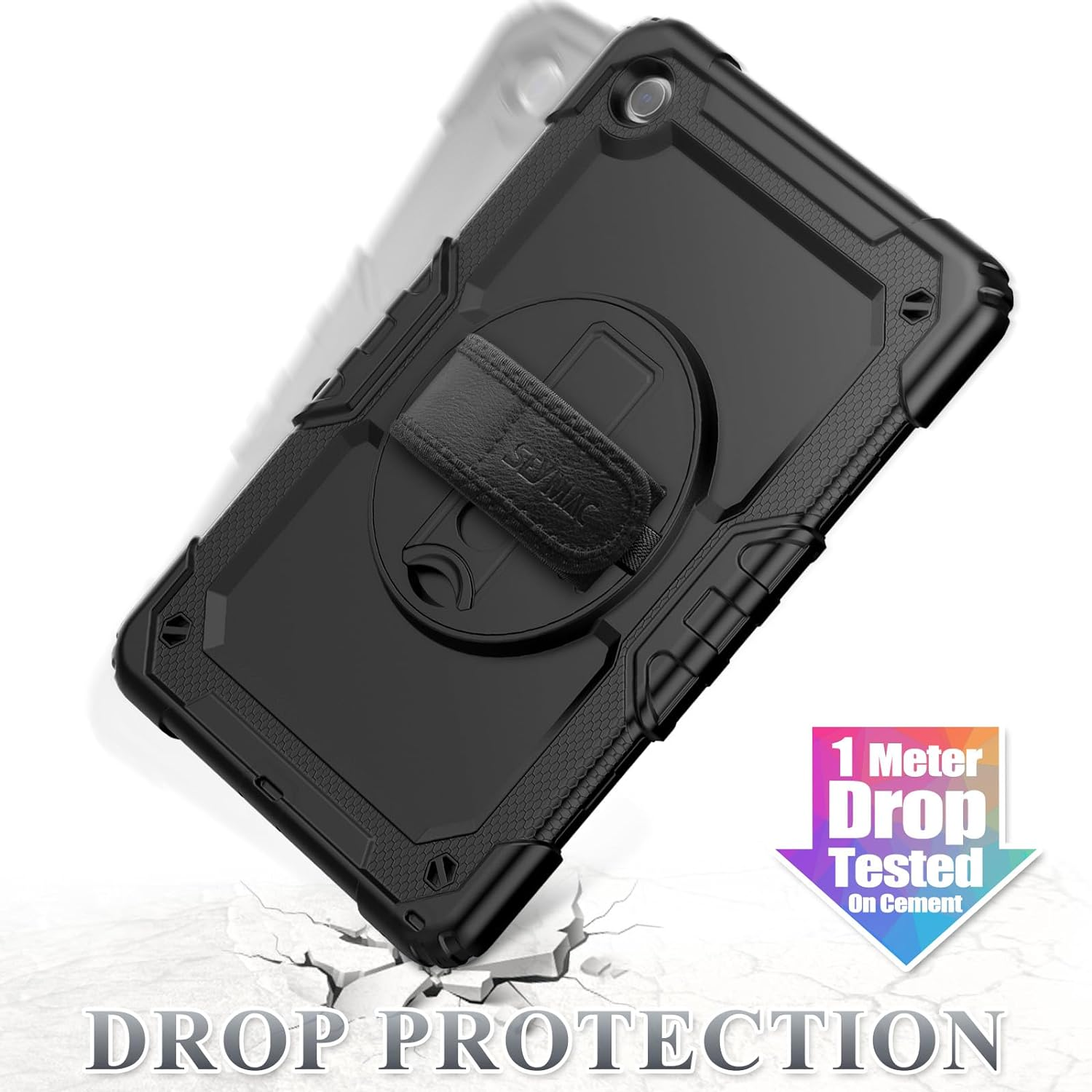 SEYMAC Stock 360&deg; Hand Strap/Stand Protective Case for Samsung Galaxy Tab A9 plus 11 Inch, Black+Black image number 4