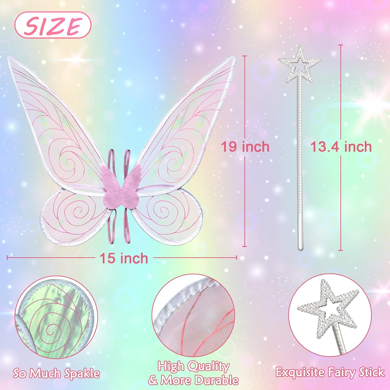 Poptrend Fairy Wings for Adults, Butterfly Wings for Girls Fairy Party Halloween Sparkle Angel Wings Dress up Favor image number 1