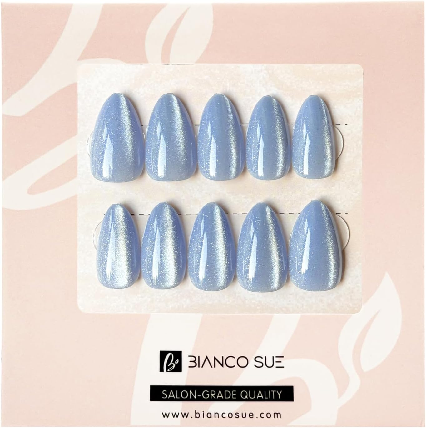 Press-On Nails | Cat Eye Blue Almond False Nails, Reusable Stick-On Fake Nails with Adhesive Tabs and Glue | Salon-Grade Quality | Transparent Storage Box | 15 Sizes - 30 Nail Kit image number 1