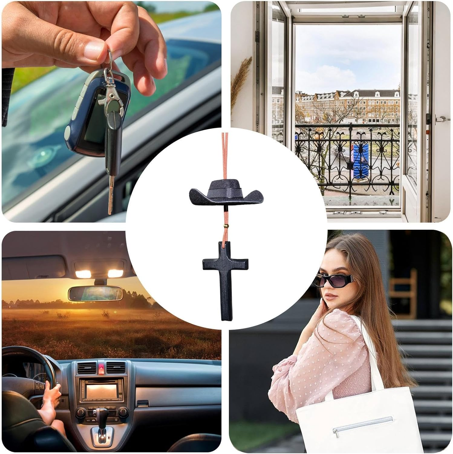 Western Car Decor,Car Charm Cowboy Hat Mirror Ornament - Rear View Mirror Accessories, Western Oxford Cloth Ornament Miniature for Auto Home Decorations image number 2