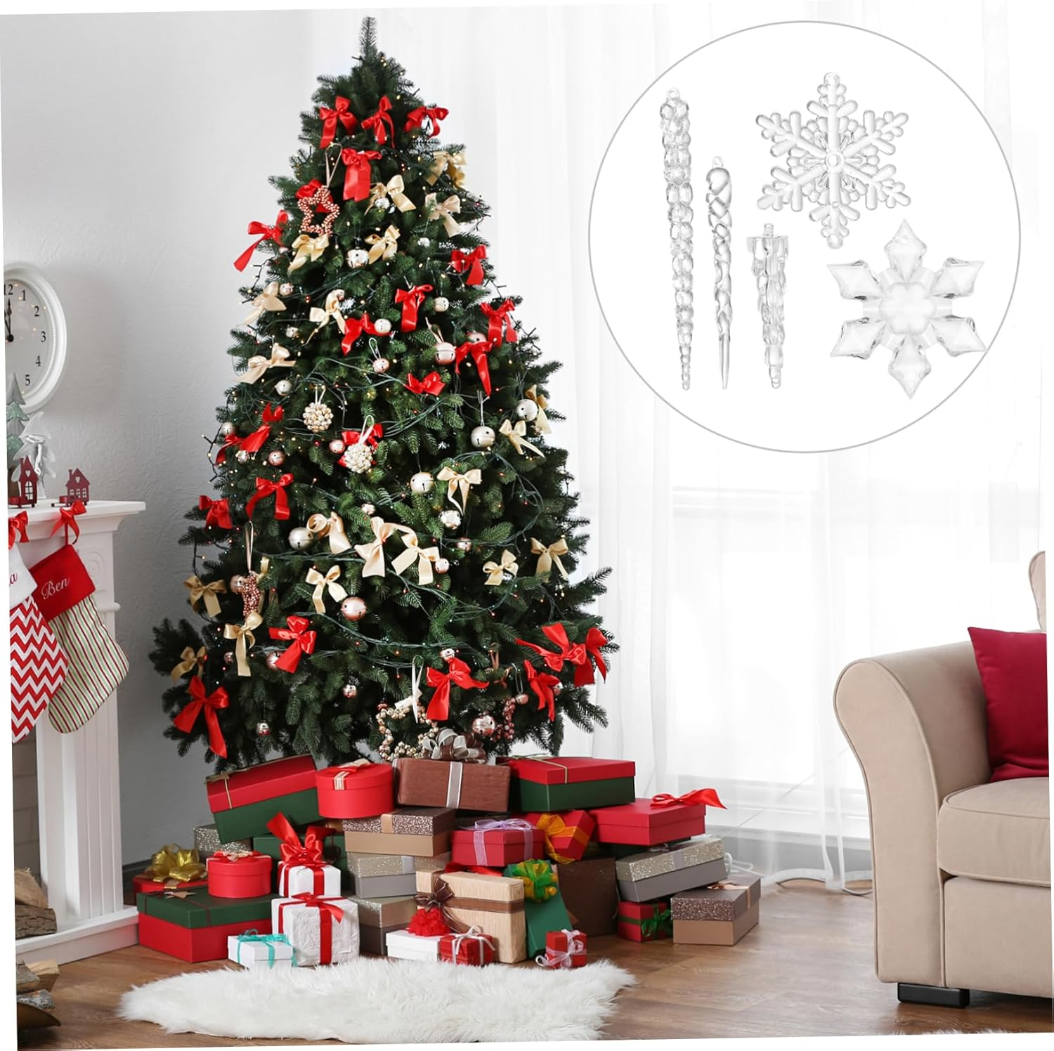 19Pcs Plastic Xmas Tree Drop and Snowflake Ornaments Hanging Pendants for Winter Party Wedding Home Decoration image number 2