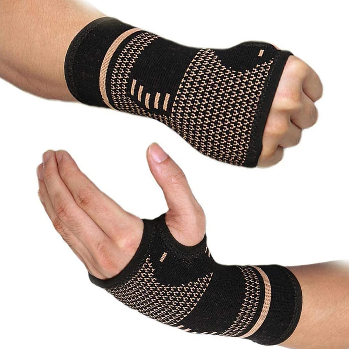 AIMALL Copper Wrist & Hand Compression Sleeve Support Arthritis Gloves Hand Palm Brace for Carpal Tunnel, Sports, Work - Breathable, Anti-Microbial, Adjustable Fit - Size S (6.3-7.5 Inches) image number 3
