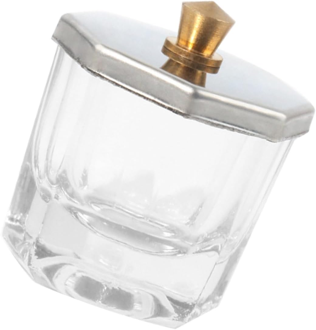 BAZEITFLOW Nail Dappen Dish with Metal Lid 1 Piece Mini Glass Nail Art Cup Thickened Design Suitable for Manicure Use image number 4