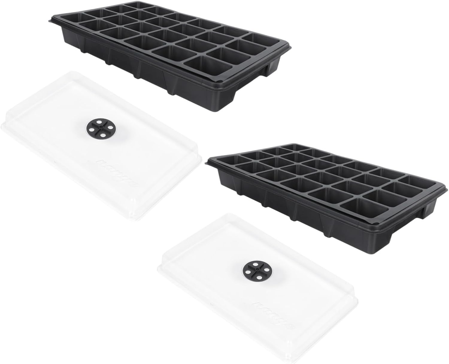 2Pcs Black Plastic Nursery Tray with 24 Holes and Ventilated Lid, Seedling Germination Container for Garden Planting and Hydroponic Seed Starting