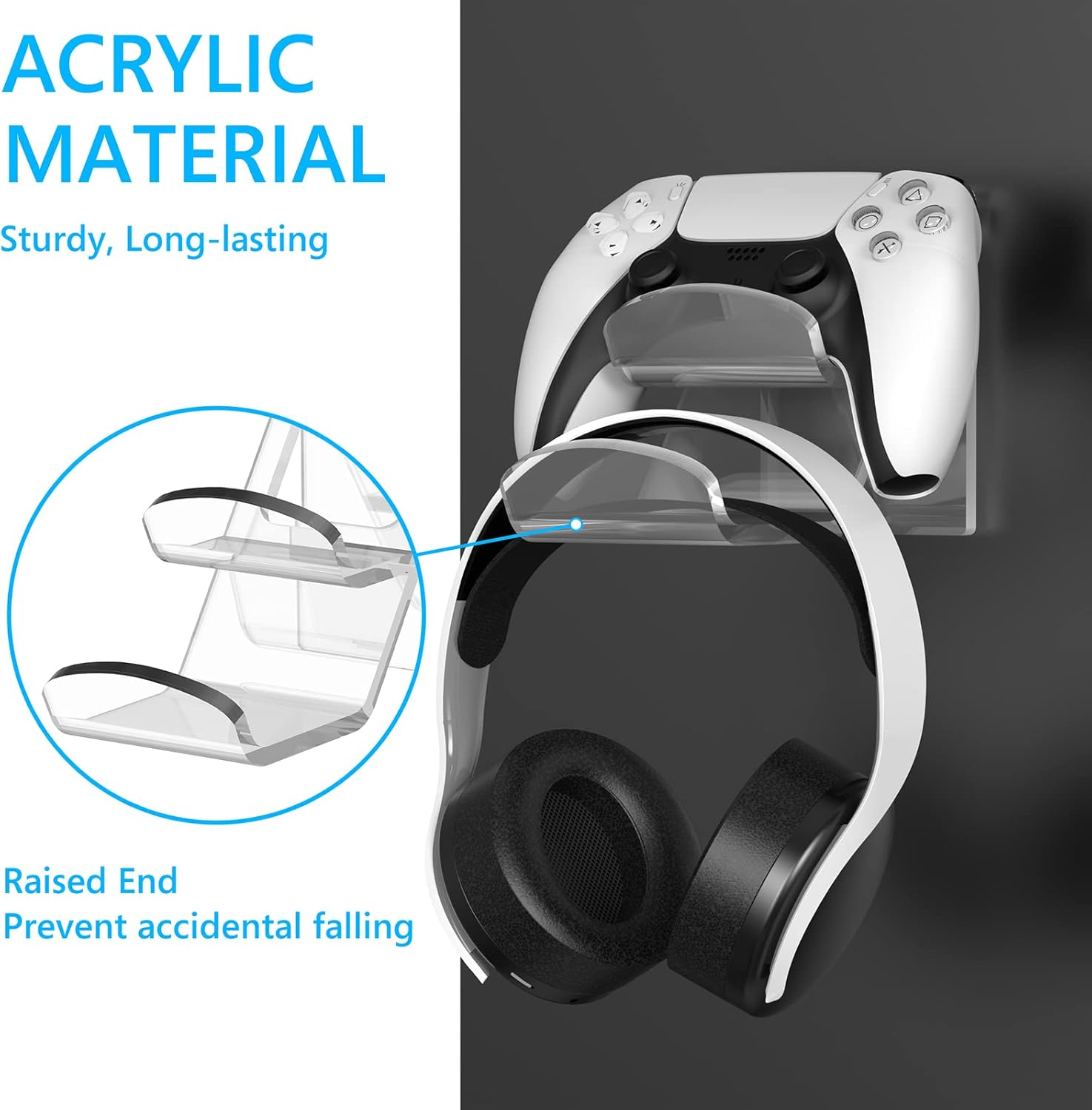 Geekria Acrylic Dual Gamepad Controller & Headphone Stand Holder, Wall Mount Gaming Headphone Hanger Hook for PS4 PS5 Xbox ONE Xbox Elite2 Game Controller Pulse 3D Headset image number 4