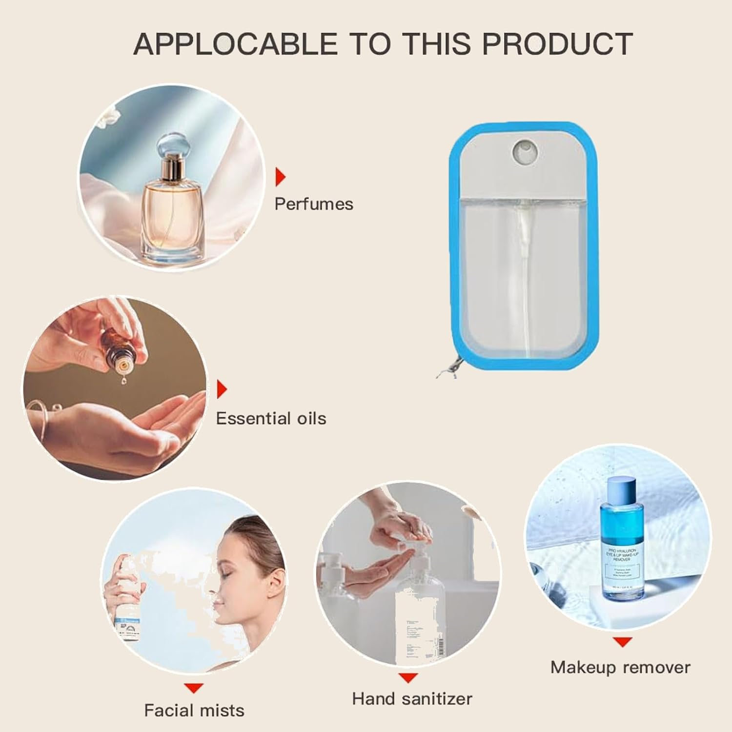 AYAITEE 3 Pack Refillable Spray Bottle,50Ml Ultra Thin Travel Spray Bottles with Keychain & Silicone Case,Card Spray Bottle,Leak Proof Fine Mist Spray Bottle for Perfume, Water, Hand Sanitizer image number 3
