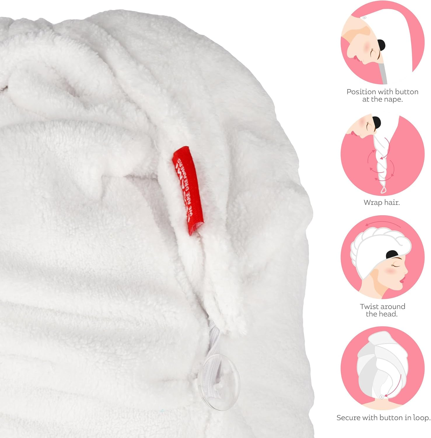 Legami - Hair Turban Love My Hair Quick Dry Microfiber Hair Dryer Super Absorbent Soft Anti-Frizz Towel for Women Button Closure Panda Theme image number 2