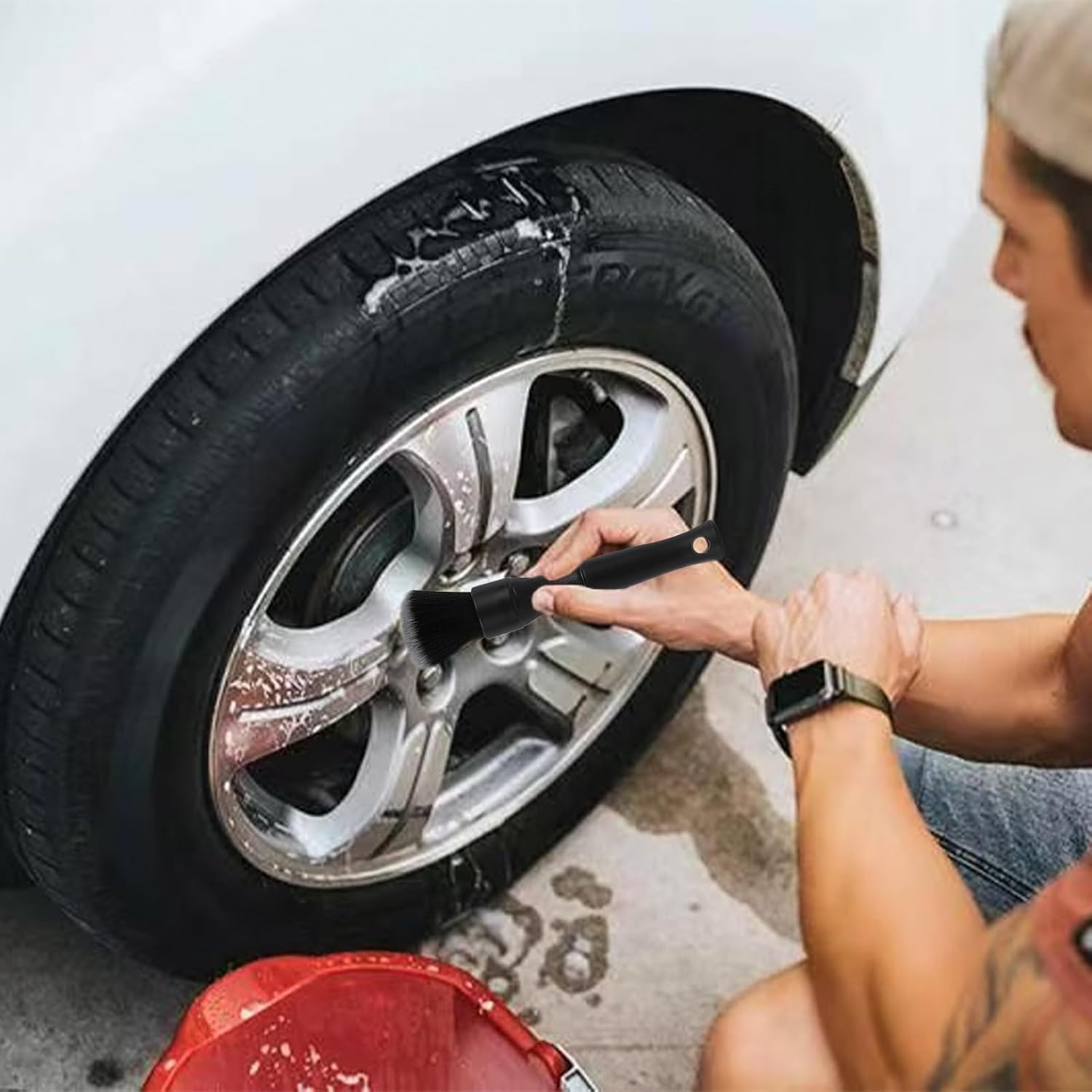 Pack of 2 Detailing Brushes, Car Cleaning, Car Brush Interior, Car Brush Exterior, Cleaning Brush Car, Dust Brush, Wet and Dry Use, for Automotive Interiors, Furniture, Keyboards (17 + 24 Cm)