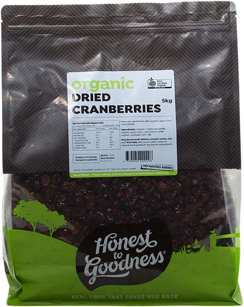Honest to Goodness, Organic Dried Cranberries, 1 Kg - Naturally Sun-Dried and Infused with a Touch of Organic Apple Juice, Naturally Sweet and Slightly Tart. image number 3