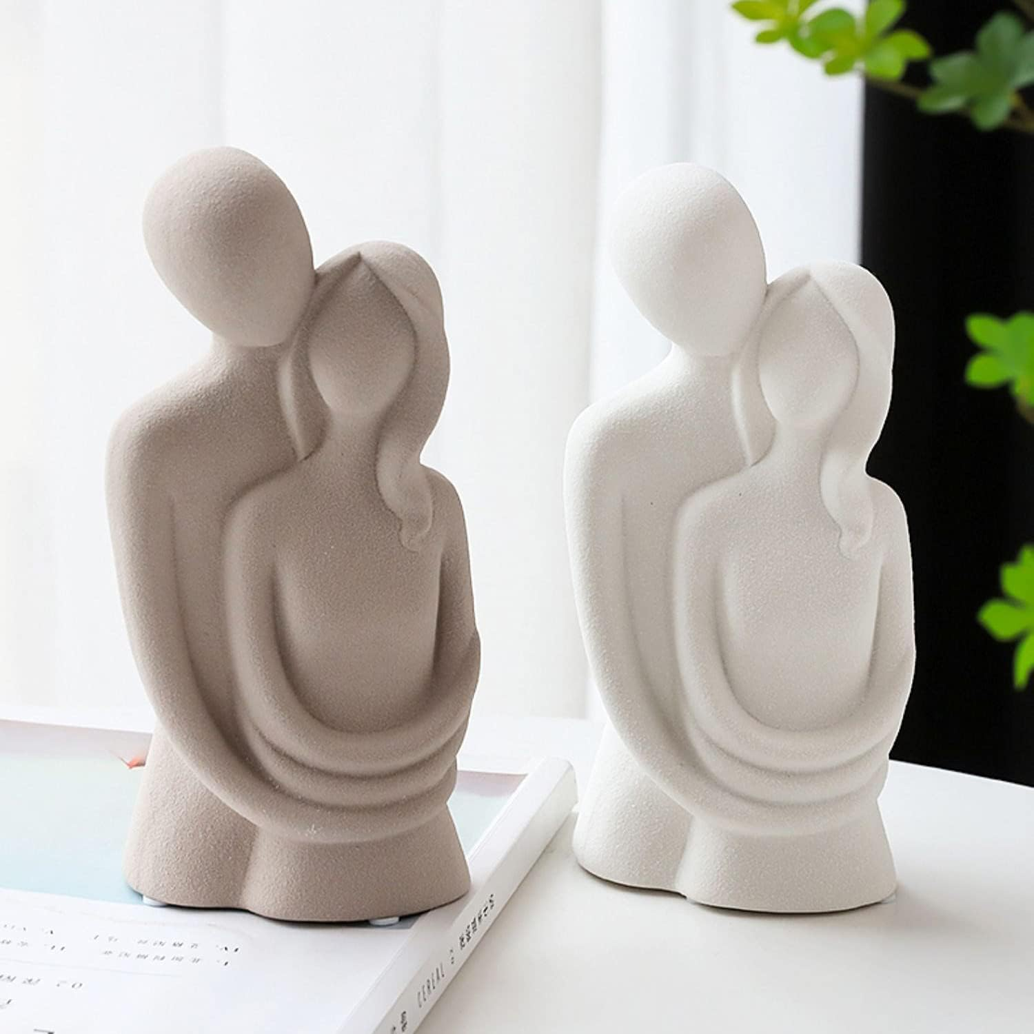 HYFAN Love Statue Hugging Couple Ceramic Decor Romantic Ornament Figurine Gift Meaningful Sculpture for Bedroom Home Office Shelf Desktop Decoration (White) image number 2