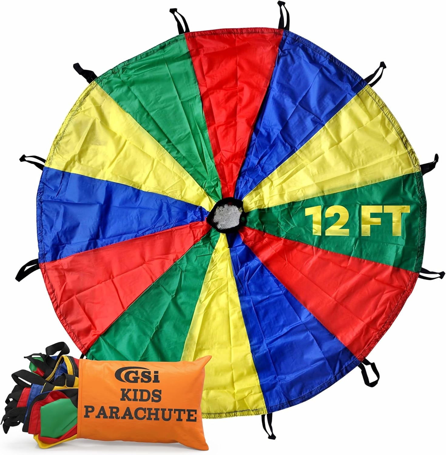GSI Kids Play Parachute Rainbow Parachute Toy Tent Game for Children Gymnastics Cooperative Play and Outdoor Playground Activities (12 Feet 12 Handles) image number 6