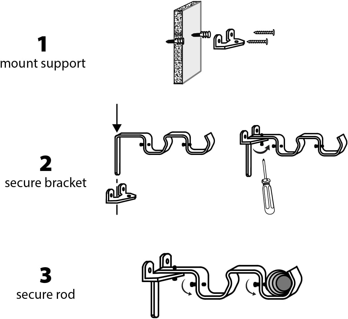 Satorihome Double Rod Curtain Brackets, Set of 3 &ndash; Golden Brass Finish, Heavy-Duty Steel, No-Drill Option with Anchors & Hardware image number 1