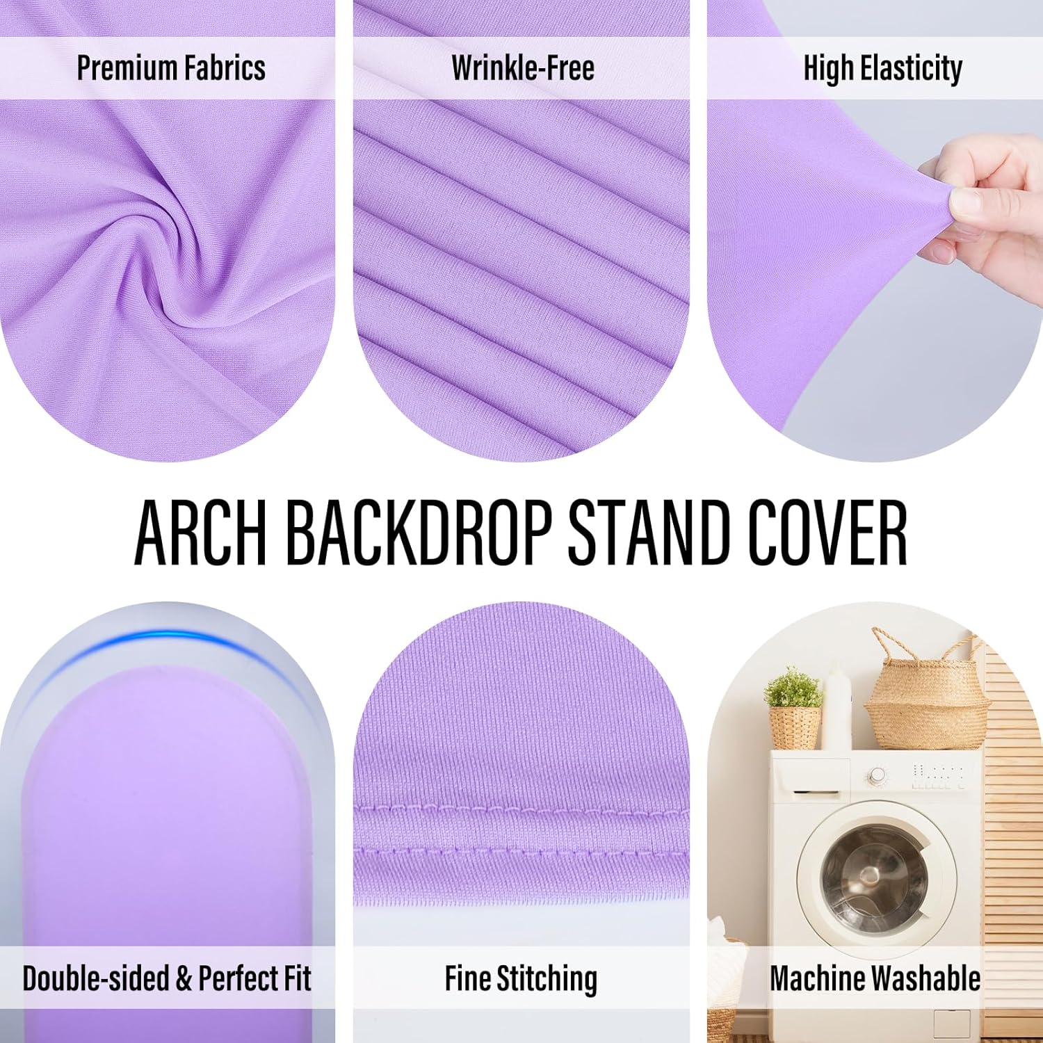 LEBENGURU Set of 2 Upgraded Wedding Arch, 6.6FT & 7.2FT Purple Spandex Fitted Arch Backdrop, round Top Chiara Stand Covers for Birthday Party, Baby Shower, Banquet & Balloon D&eacute;cor image number 2