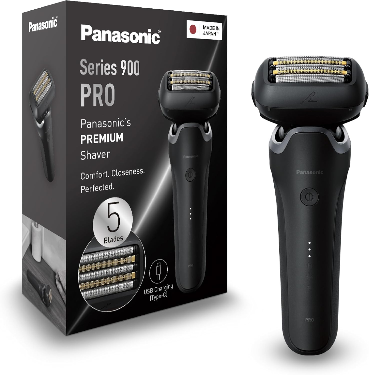 Panasonic Series 900 Premium Wet & Dry 5-Blade Electric Shaver for Men, Stainless Steel Blades, Flexible 20D Head, Responsive Shave Sensing with USB-C Charging, Black (ES-L550UK841) image number 1