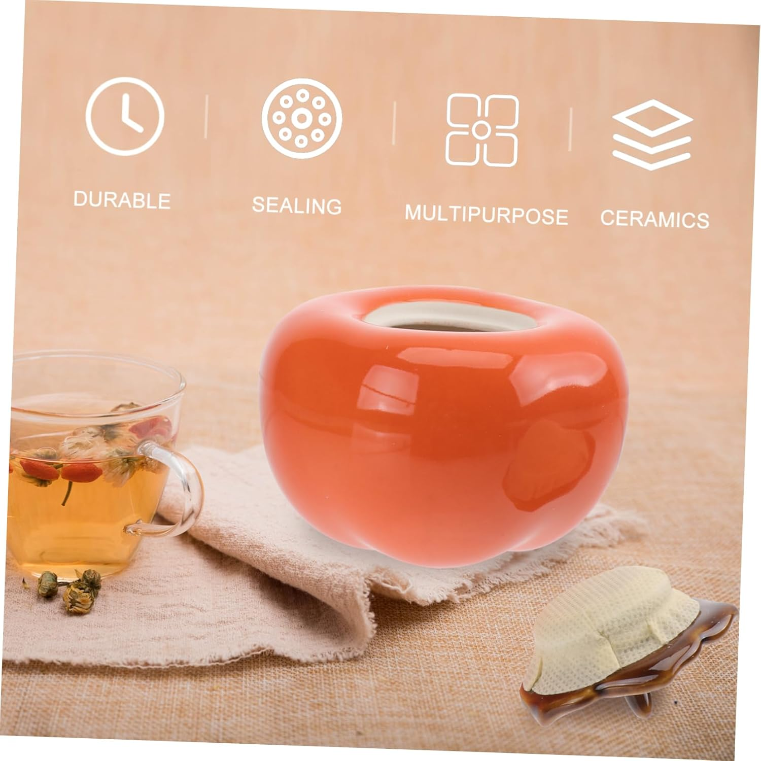 Mikinona Versatile Pumpkin Shape Tea Storage Sealed Jar for Dried Fruit Tea Sugar Storage Accessories Ideal for Home image number 5