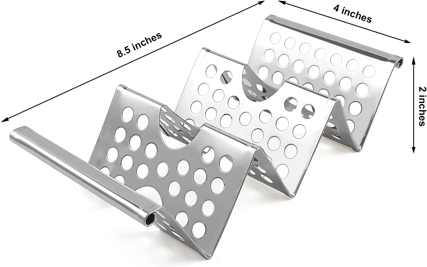 4 Pack Stainless Steel Taco Holders, Premium Taco Stands, Holds 2 or 3 Tacos Each Taco Tray, Taco Rack with Easy-Access Handle, Food Grade Taco Plate Shells Oven & Grill Safe, BPA Free image number 1