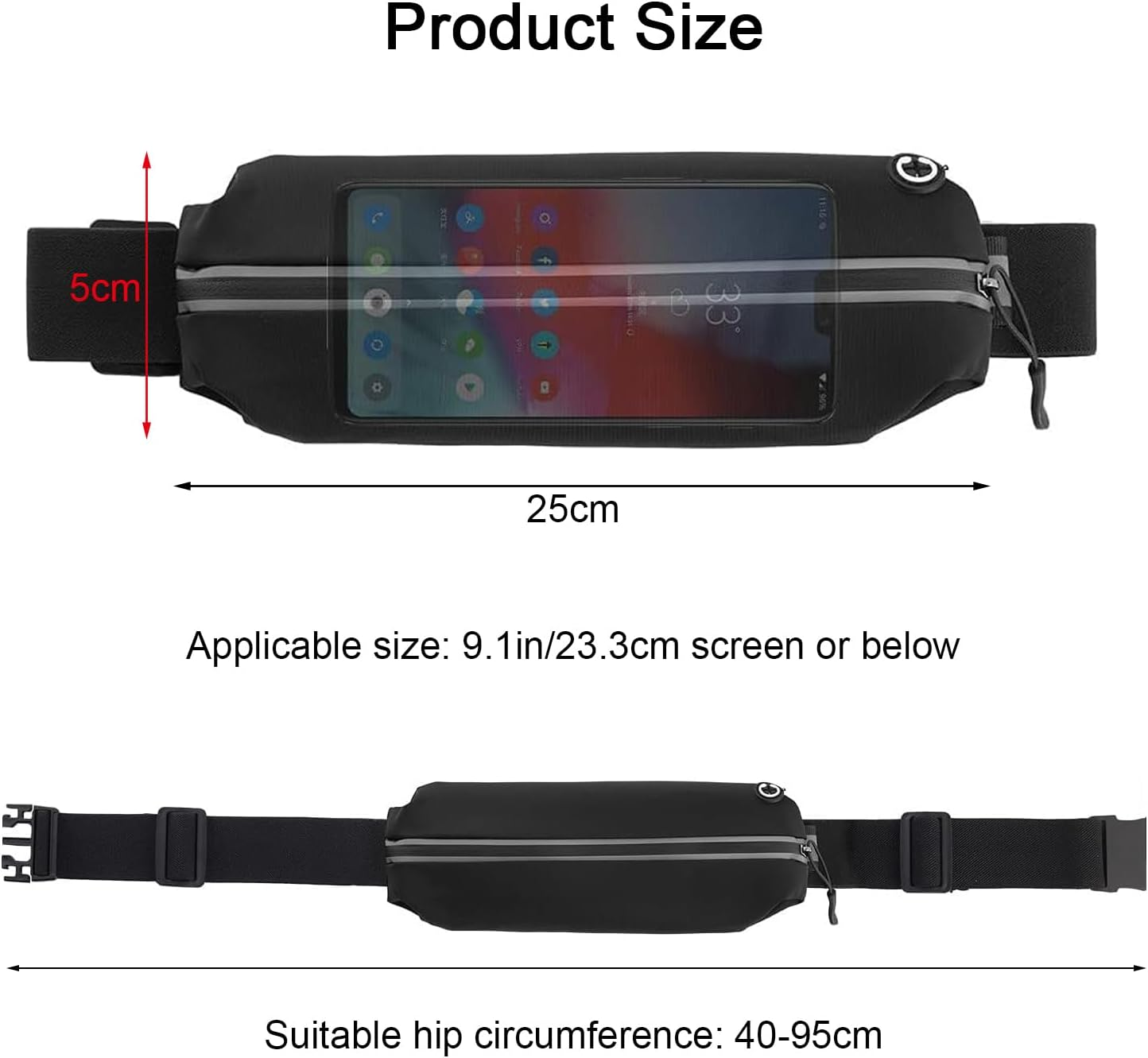 Slim Running Belt, Waist Packs Runner, Fanny Pack for Women Men, Reflective Runner Pouch Belt, Running Phone Belt with Waterproof, Adjustable Waistband, Workout Fanny Pack for Running, Hiking, Cycling image number 2