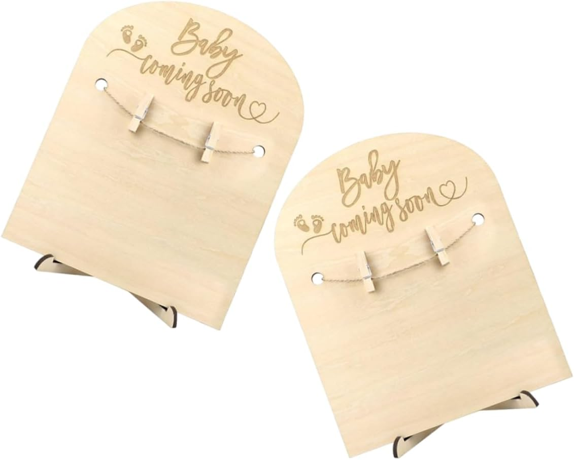 JEWEDECO 2Sets Wooden Memorial Cards Newborn Commemorative Plaque Stand and Clips for Announcement Card Congrats Nursery Wall Decor Boy Gifts Girl Milestone Shower Gifts image number 5