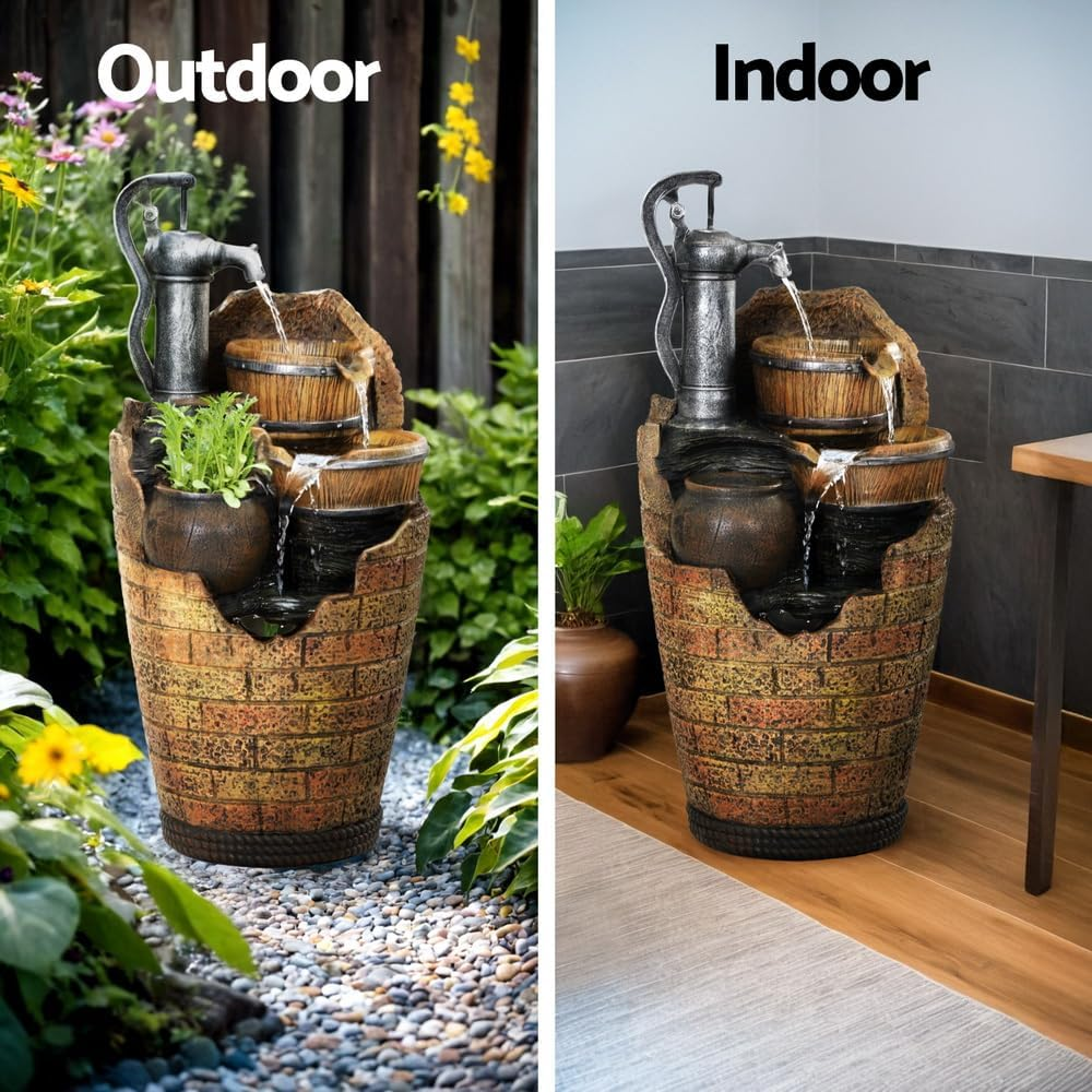 Gardeon Solar Fountain Water Feature Outdoor Cascading Hand Pump Design 80CM image number 2