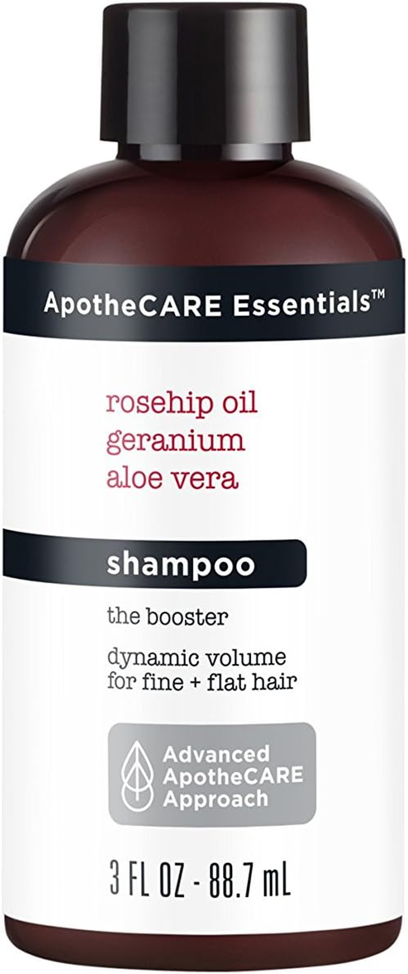 Apothecare Essentials the Booster Travel Shampoo Aloe Vera, Rosehip Oil, Geranium 3 Oz