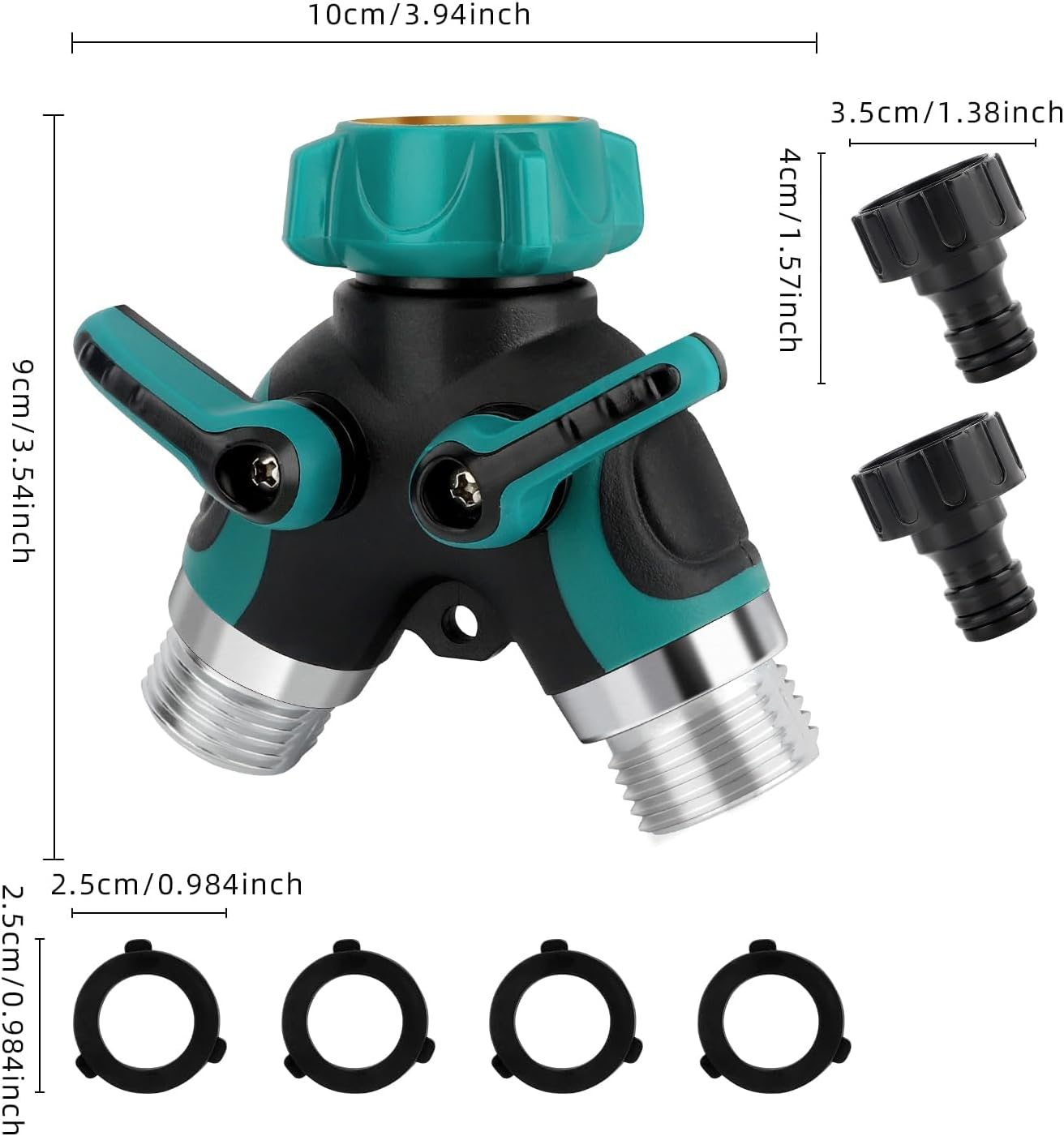 Hose Splitter 2 Way Heavy Duty Water Hose Garden Hose Splitter Hose Splitter Water Hose Connector Outdoor Faucet Hose Splitter Water Valve Brass Garden Hose Manifold with Rubber Washers Tapes image number 2