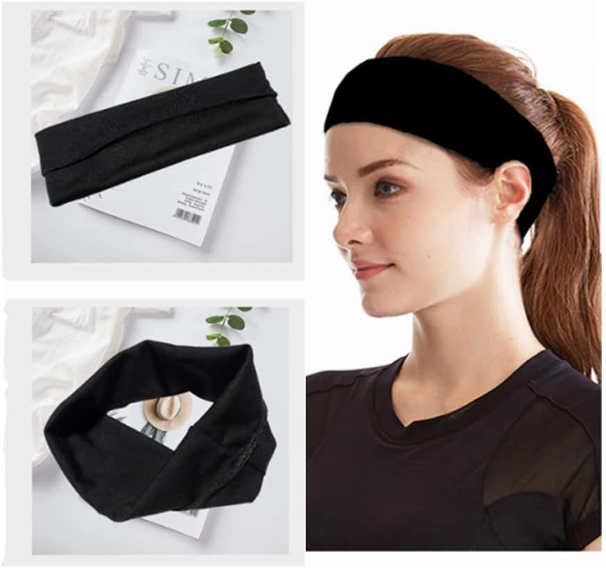 Headbands for Women,6Pcs Elastic Sweat Yoga Hairbands,Non Slip Fashion Ladies Turban Headband, Solid Color Sports Running Hairbands image number 3