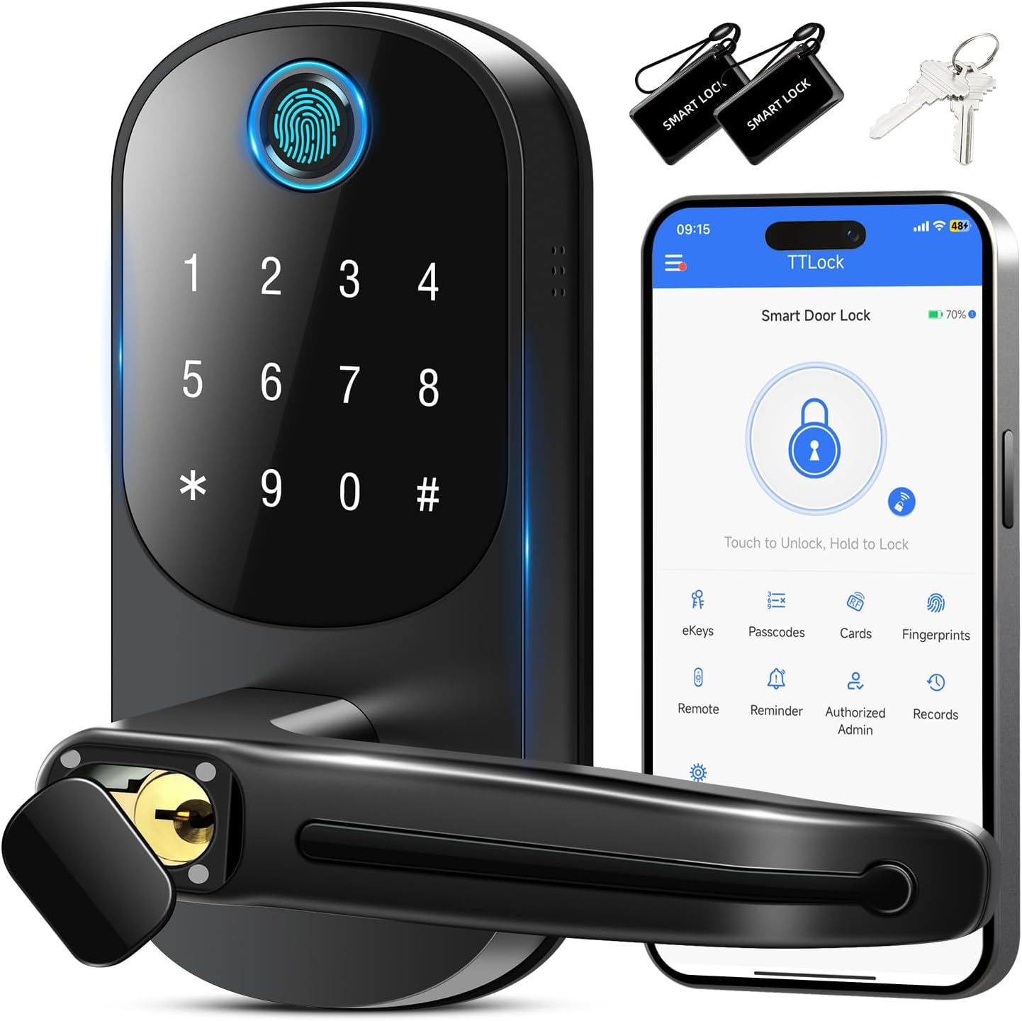 Smart Door Lock with Handle, Keyless Entry Door Locks, 8-In-1 Fingerprint Keypad Deadbolt Lock, Smart Locks for Front Door, Digital Door Knob Lock for Interior, Exterior, Home image number 6