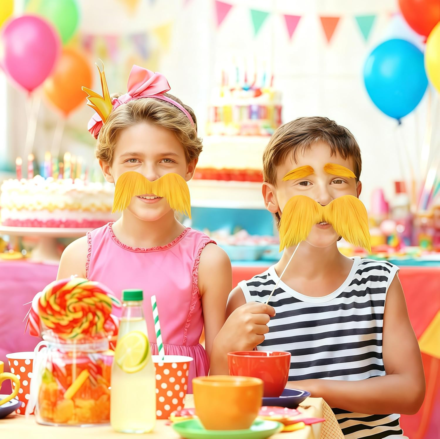 ARUIE Yellow Mustache and Eyebrows Cosplay Costume Accessories Funny Party Favors Men Women, Large Size, Yellow, One Size