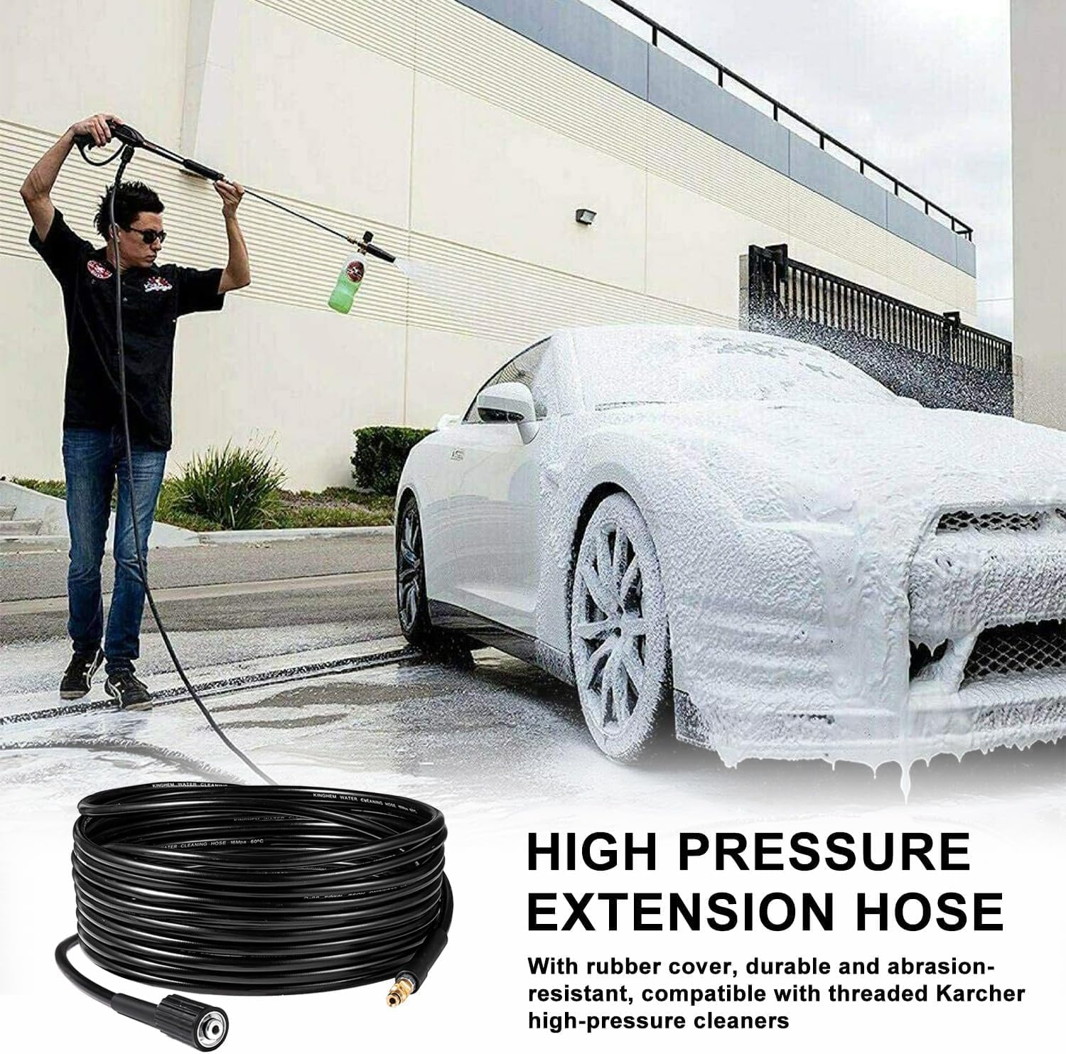 Pressure Washer Hose, High Pressure Extension Hose Pipe Compatible with Karcher K Series K2, K3, K4, K5, K7, High Pressure Washer Replacement Hose, 10M image number 1