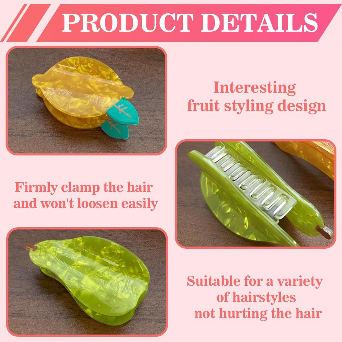 GXGM Set of 2 Fruit Hair Clips Lemon and Pear Shape, Summer Hair Clips for Girls, Cute Design, Suitable for Pool, Travel, Shower, Party, Date image number 3
