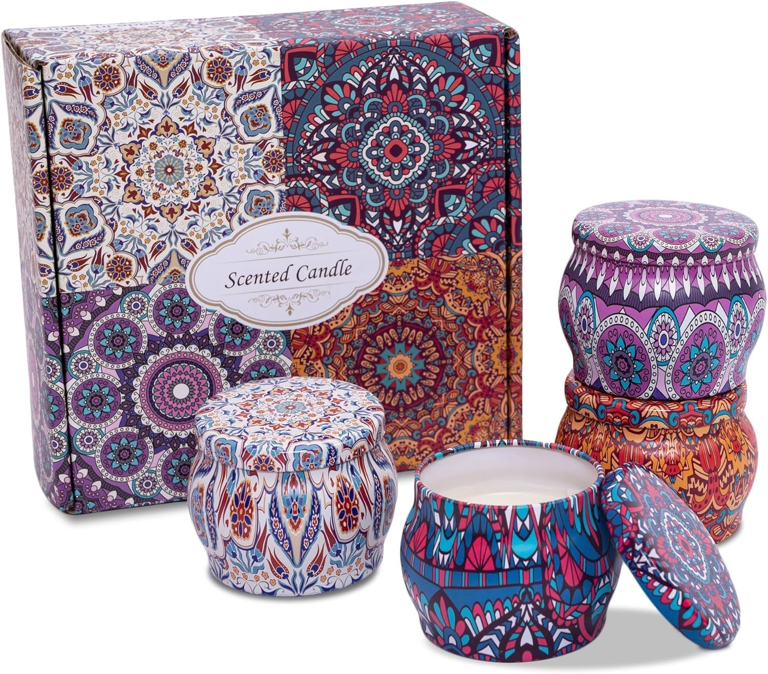 4 Pack Scented Candles Gift Set 130G X 4 Pure Natural Soy Wax, Portable Travel Aromatherapy Tin Jar DIY for Thanksgiving, Christmas, Valentine'S, Mother'S Day, Birthday, Women & Mom