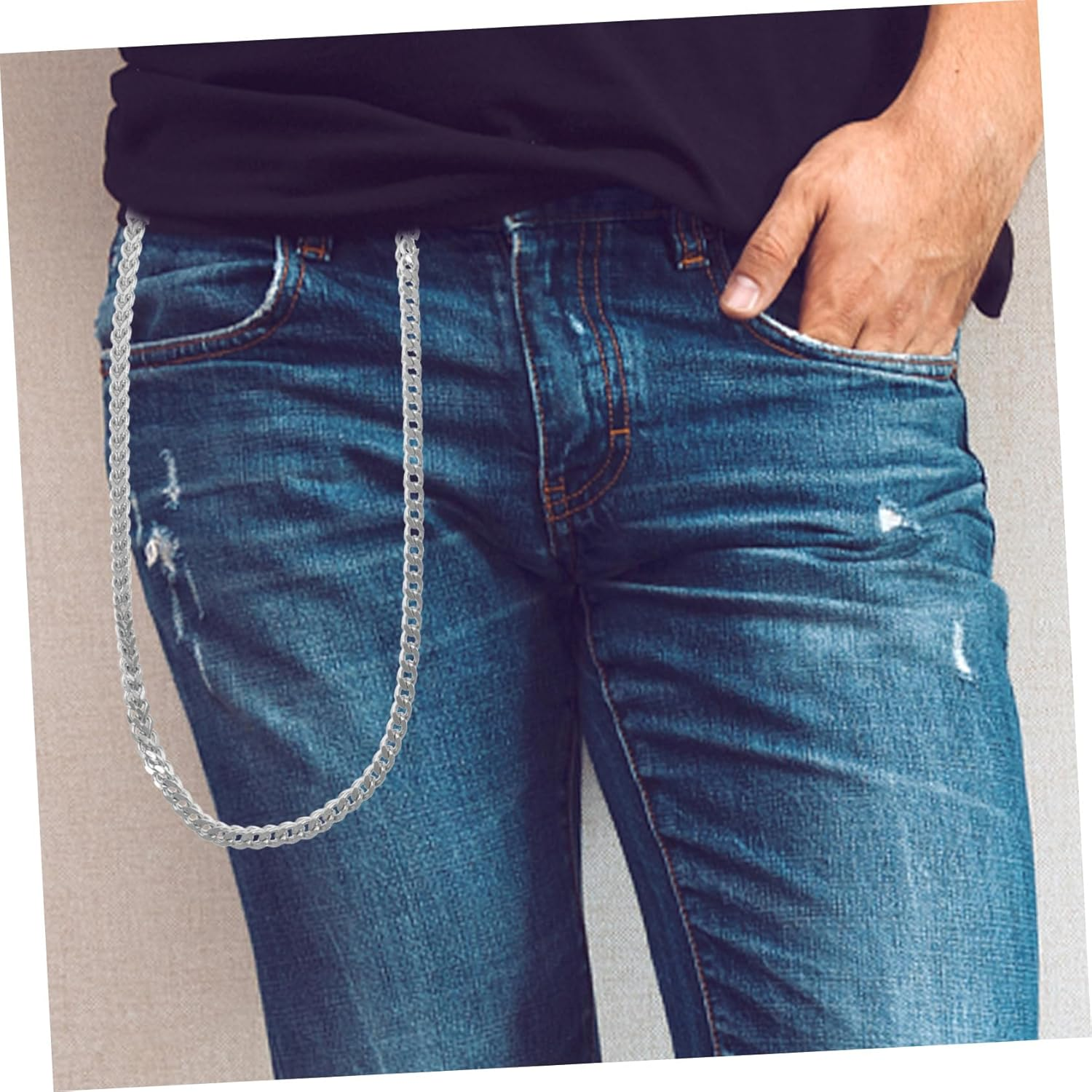 STOBOK Mens Fashion Wallet Chain and Pocket Chain for Boys Silver 57Cm Hip Hop Punk for Dance and Wallet Accessories